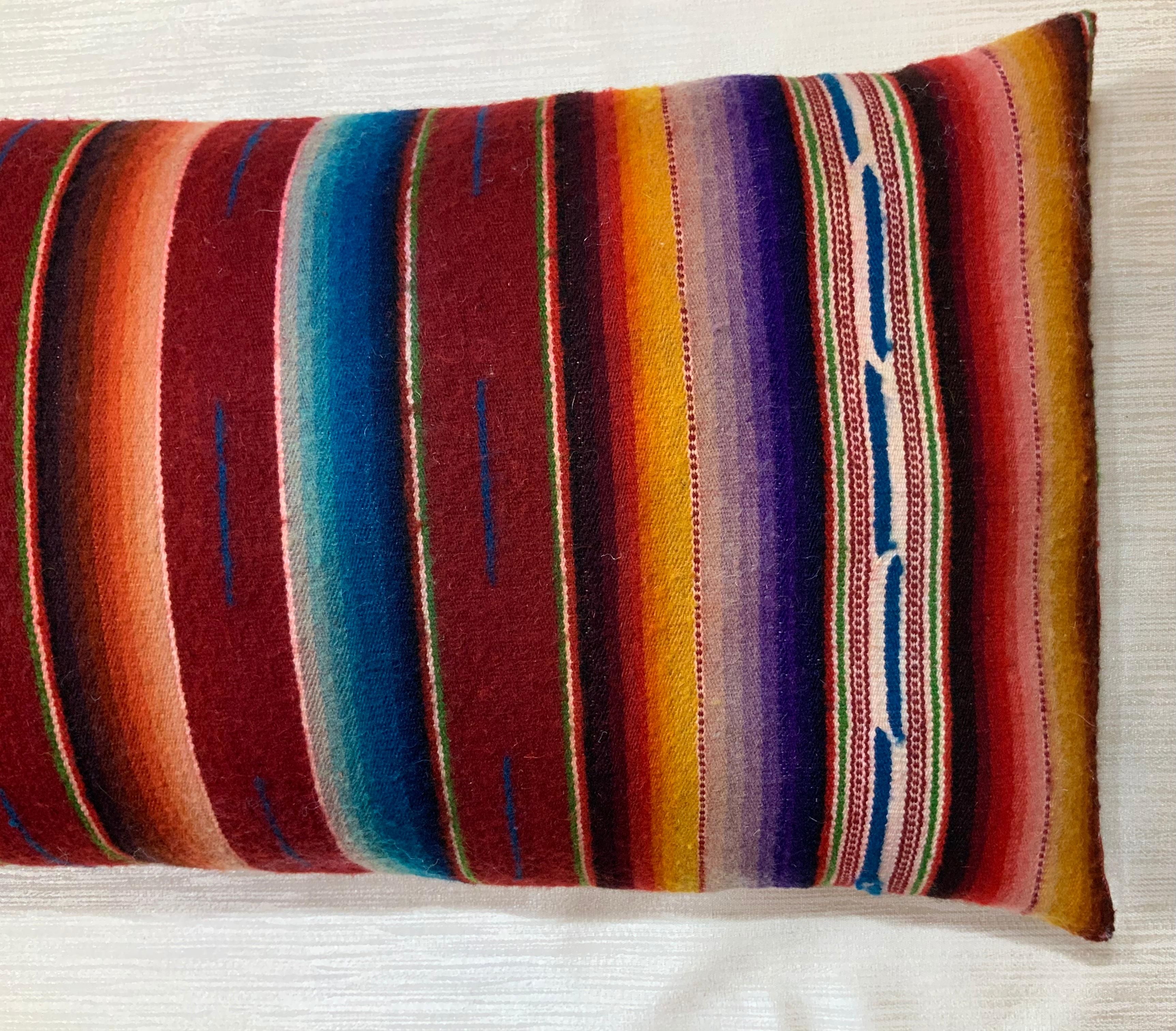 Beautiful pair of pillows made of finely handwoven multi-color vintage Saltillo Mexican blanket.
Originally this price used as wall tapestry and we decided to make pillows from it .the pillows are made with the woven textile back and front, with