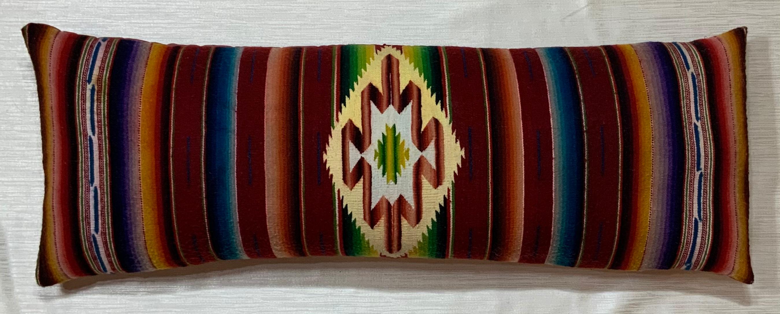 Mexican Single Vintage Decorative Saltillo Blanket Pillow For Sale