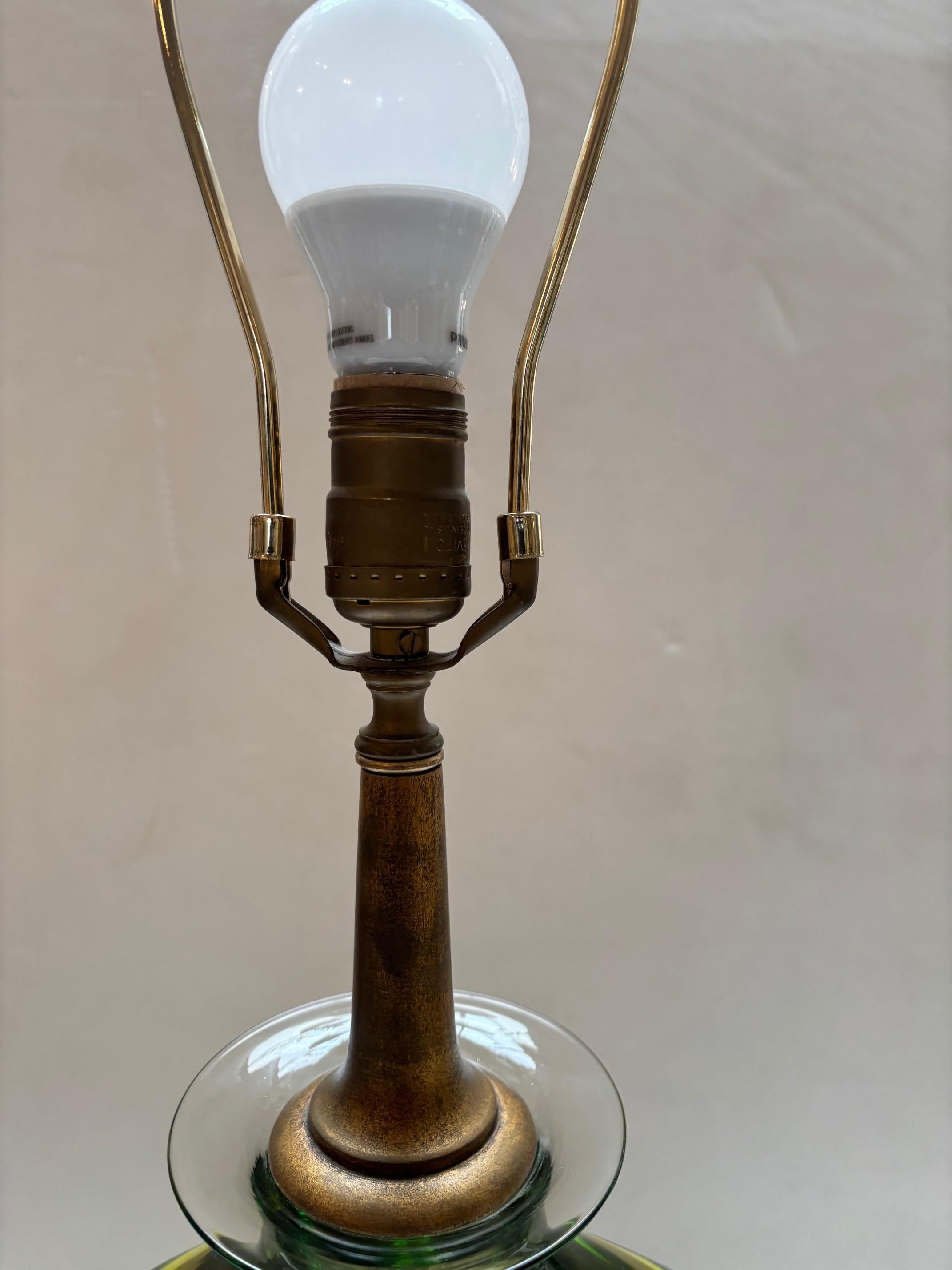 Lampe italienne vintage Abisinthe verte de Murano avec abat-jour en soie de Seguso en vente 6