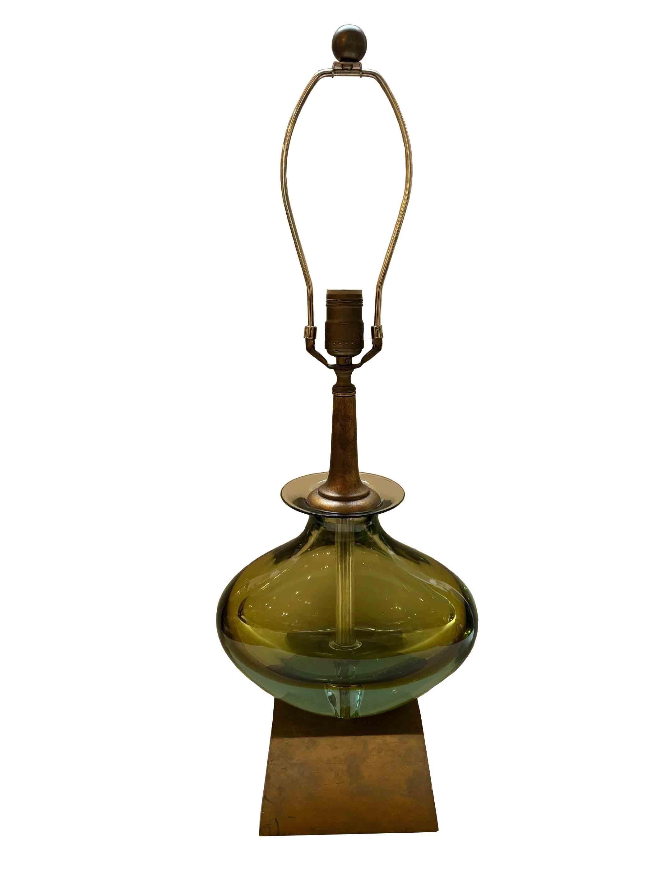 Lampe italienne vintage Abisinthe verte de Murano avec abat-jour en soie de Seguso en vente 7