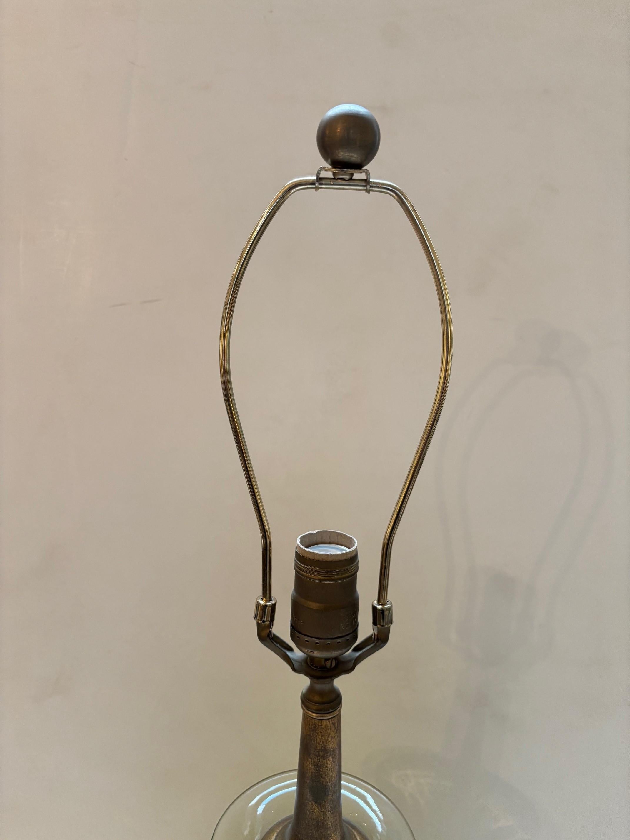 Lampe italienne vintage Abisinthe verte de Murano avec abat-jour en soie de Seguso en vente 1