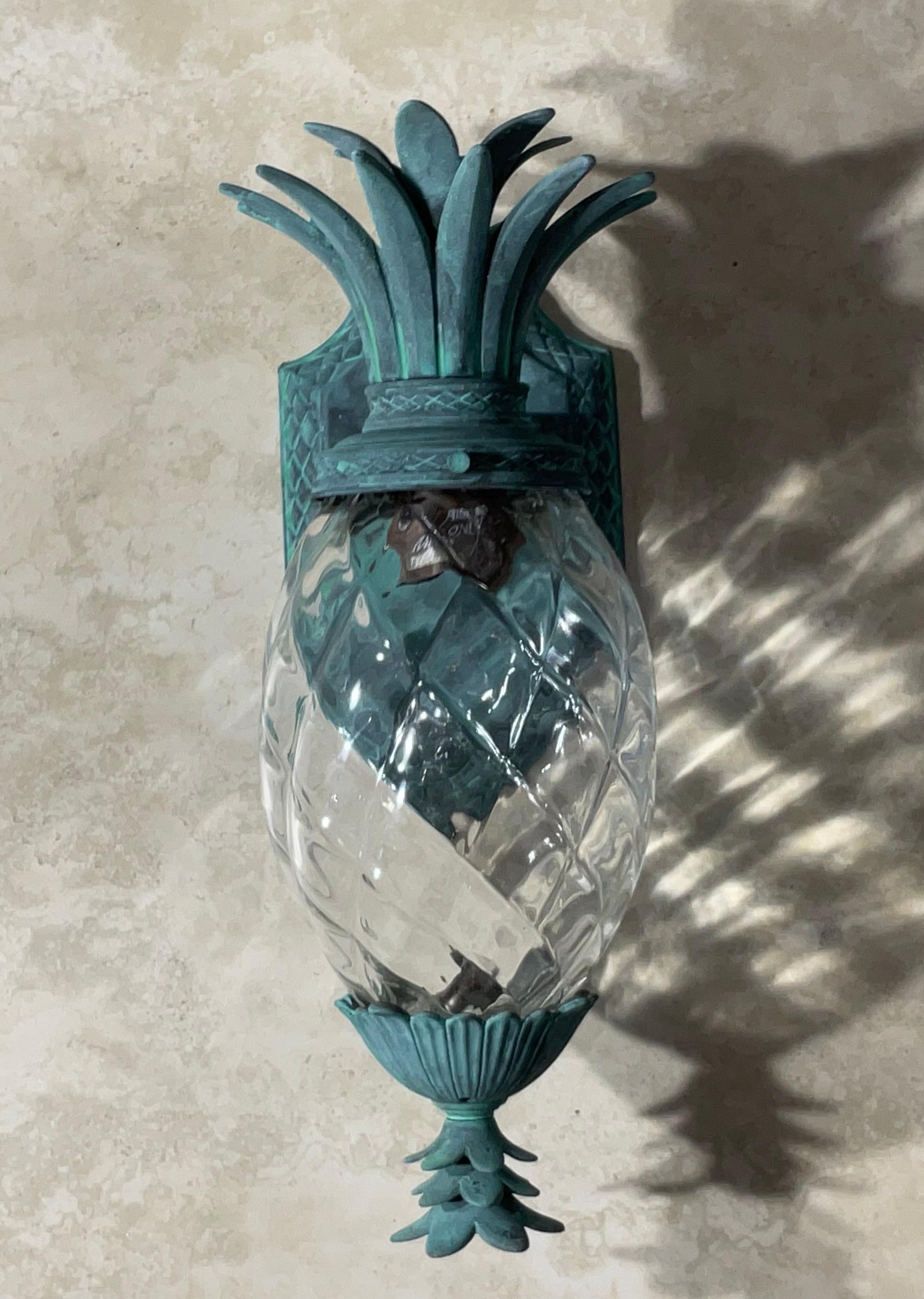 North American Single Vintage Pineapple Bronze and Brass Wall Sconce - Tropical Elegance For Sale