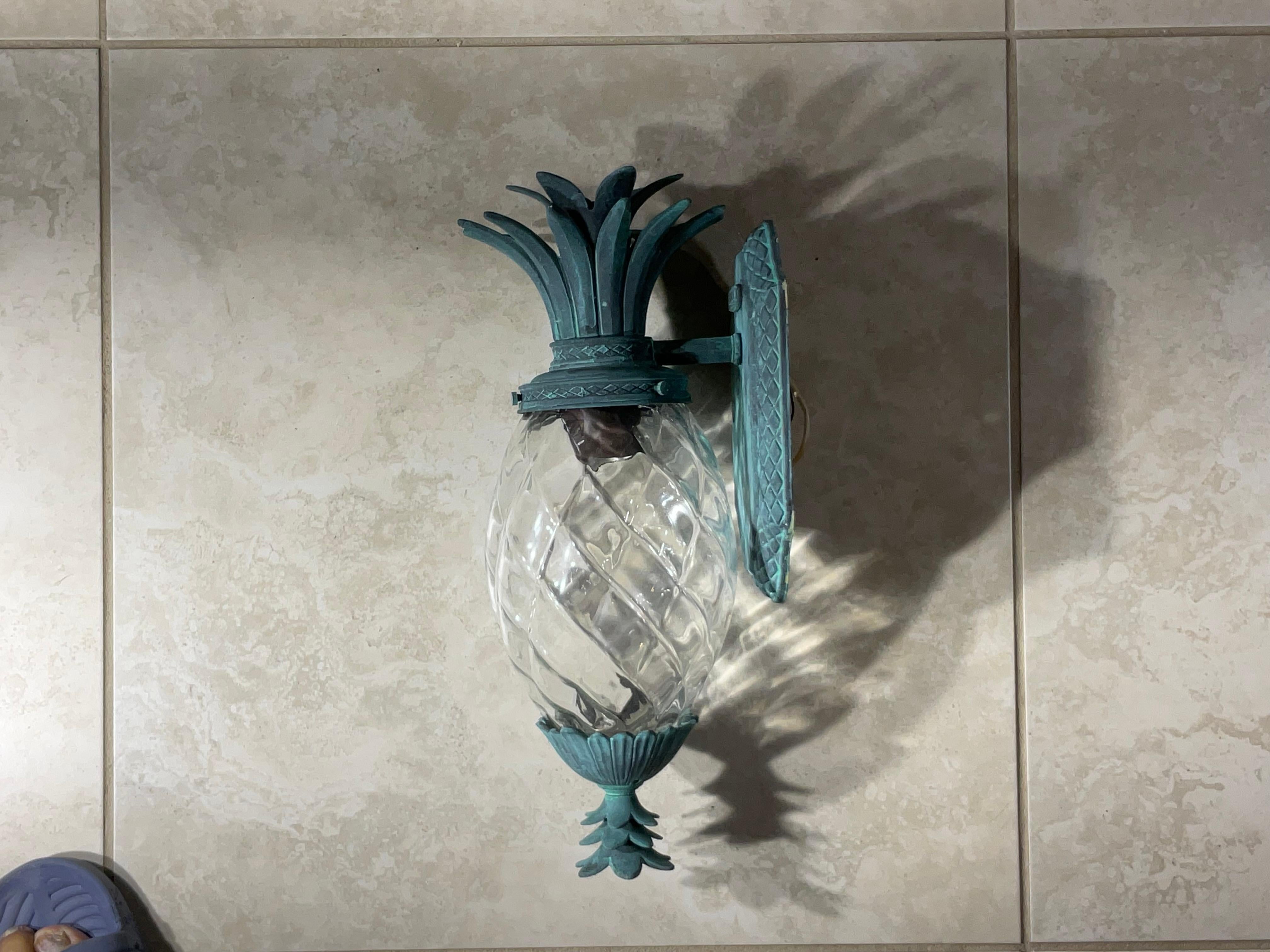 Hand-Crafted Single Vintage Pineapple Bronze and Brass Wall Sconce - Tropical Elegance For Sale