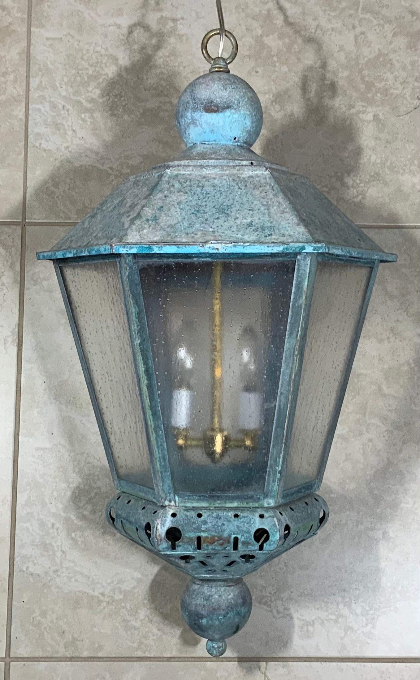 Late 20th Century Single Vintage Six Sides Brass and Copper Hanging Lantern For Sale