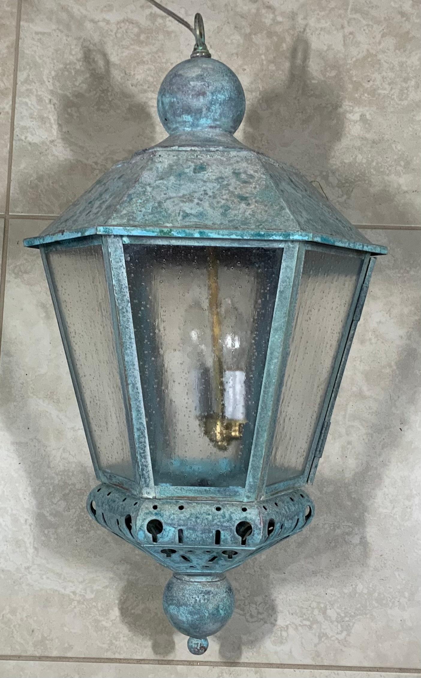 Late 20th Century Single Vintage Six Sides Brass and Copper Hanging Lantern For Sale