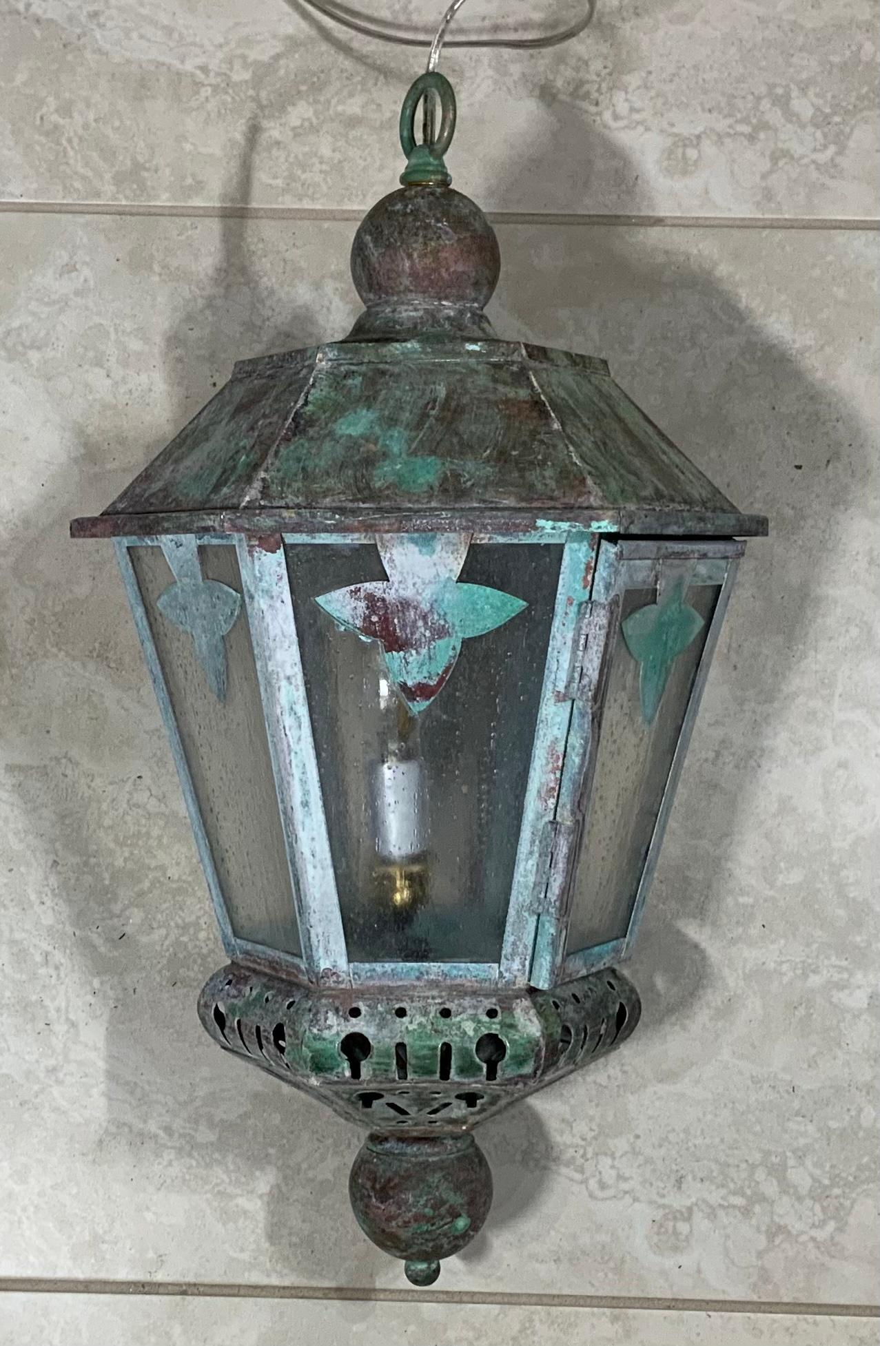 Single Vintage Six Sides Brass and Copper Hanging Lantern For Sale 3