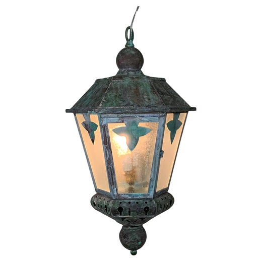 Single Vintage Six Sides Brass and Copper Hanging Lantern For Sale at  1stDibs