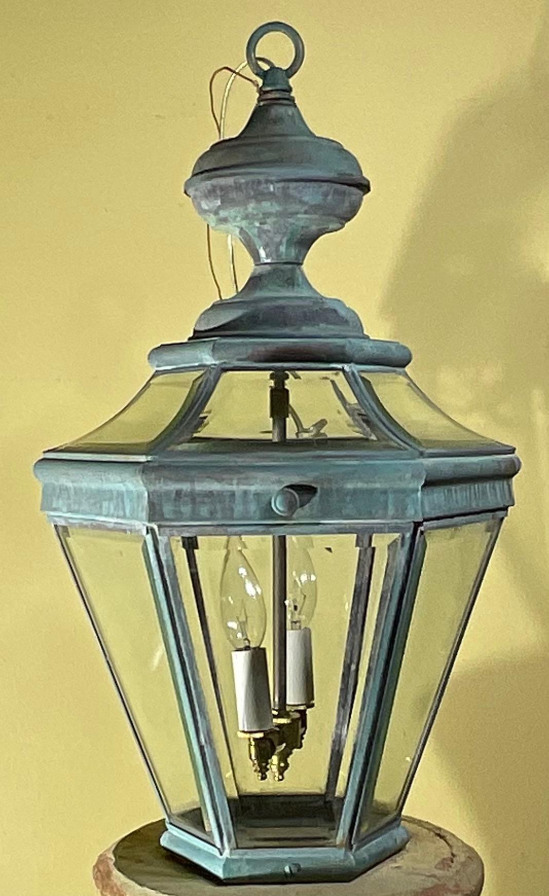 20ième siècle Lanterne suspendue vintage en laiton massif - 21