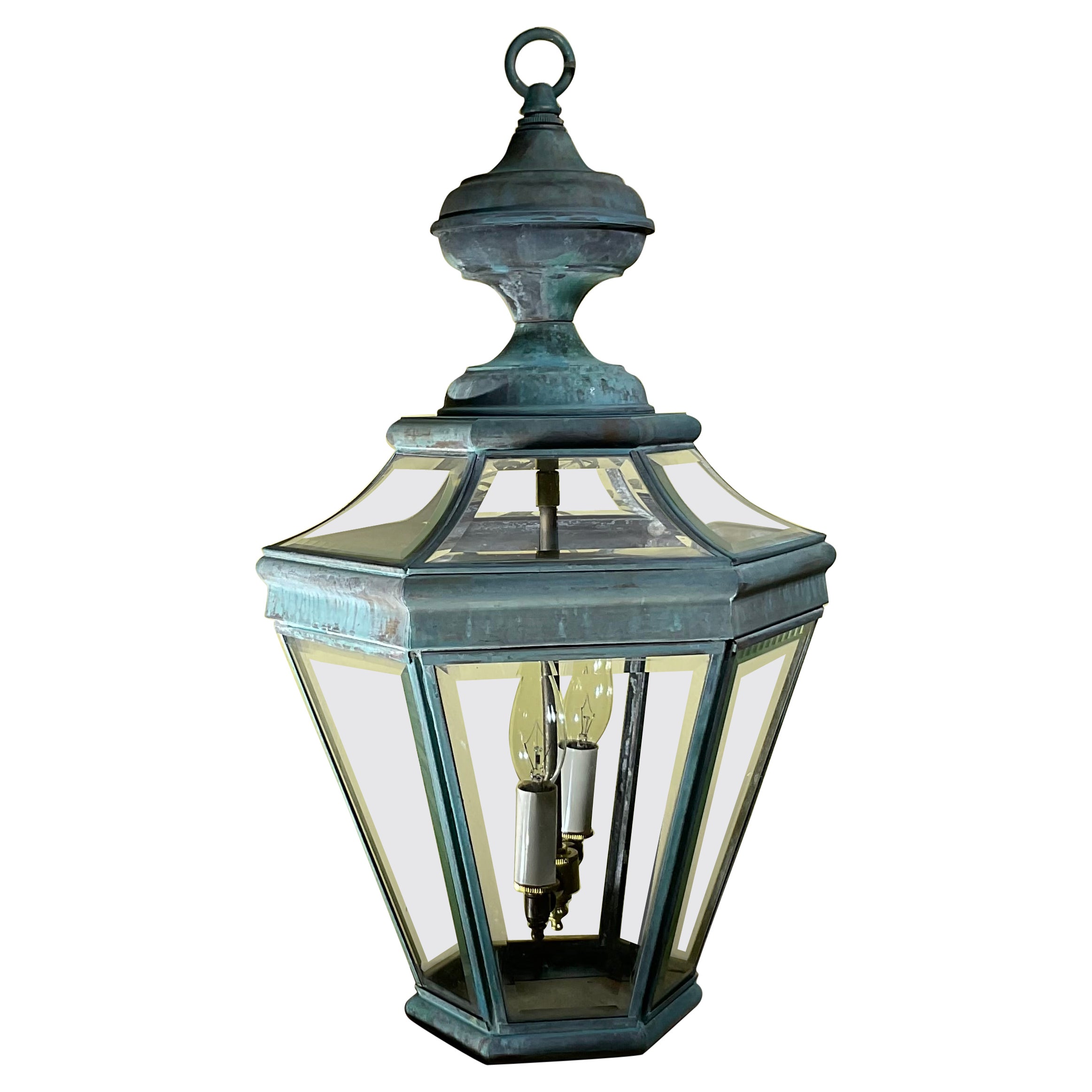 Lanterne suspendue vintage en laiton massif - 21" de haut x 13" de large