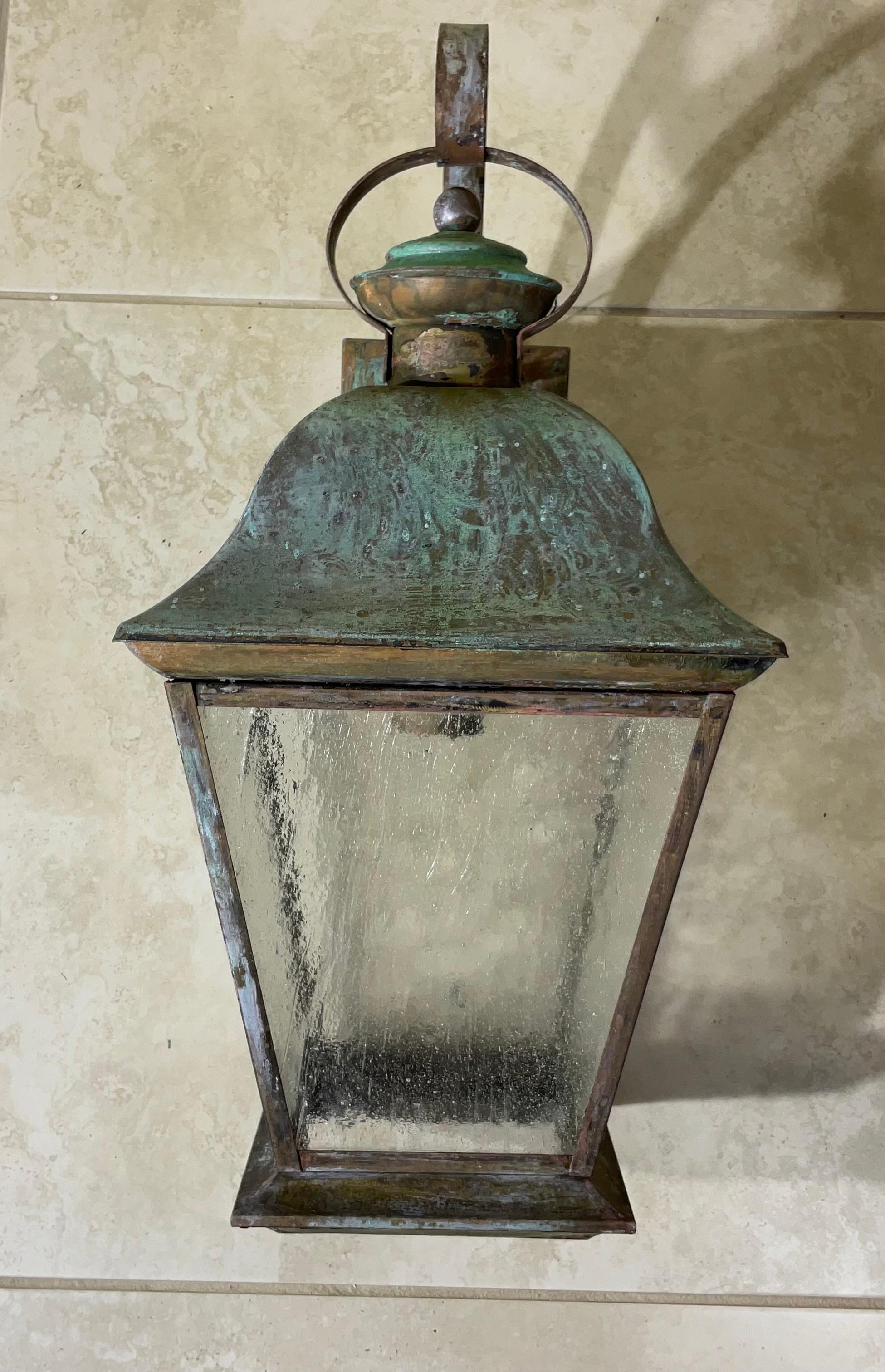 Single Vintage Solid Brass Wall Lantern For Sale 4
