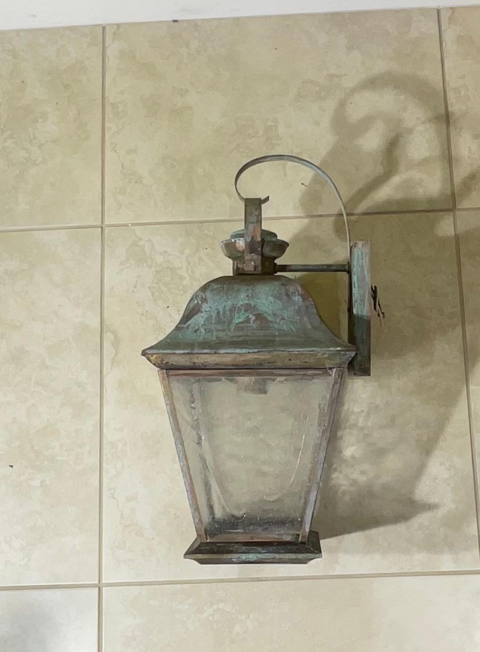 Single Vintage Solid Brass Wall Lantern For Sale 4