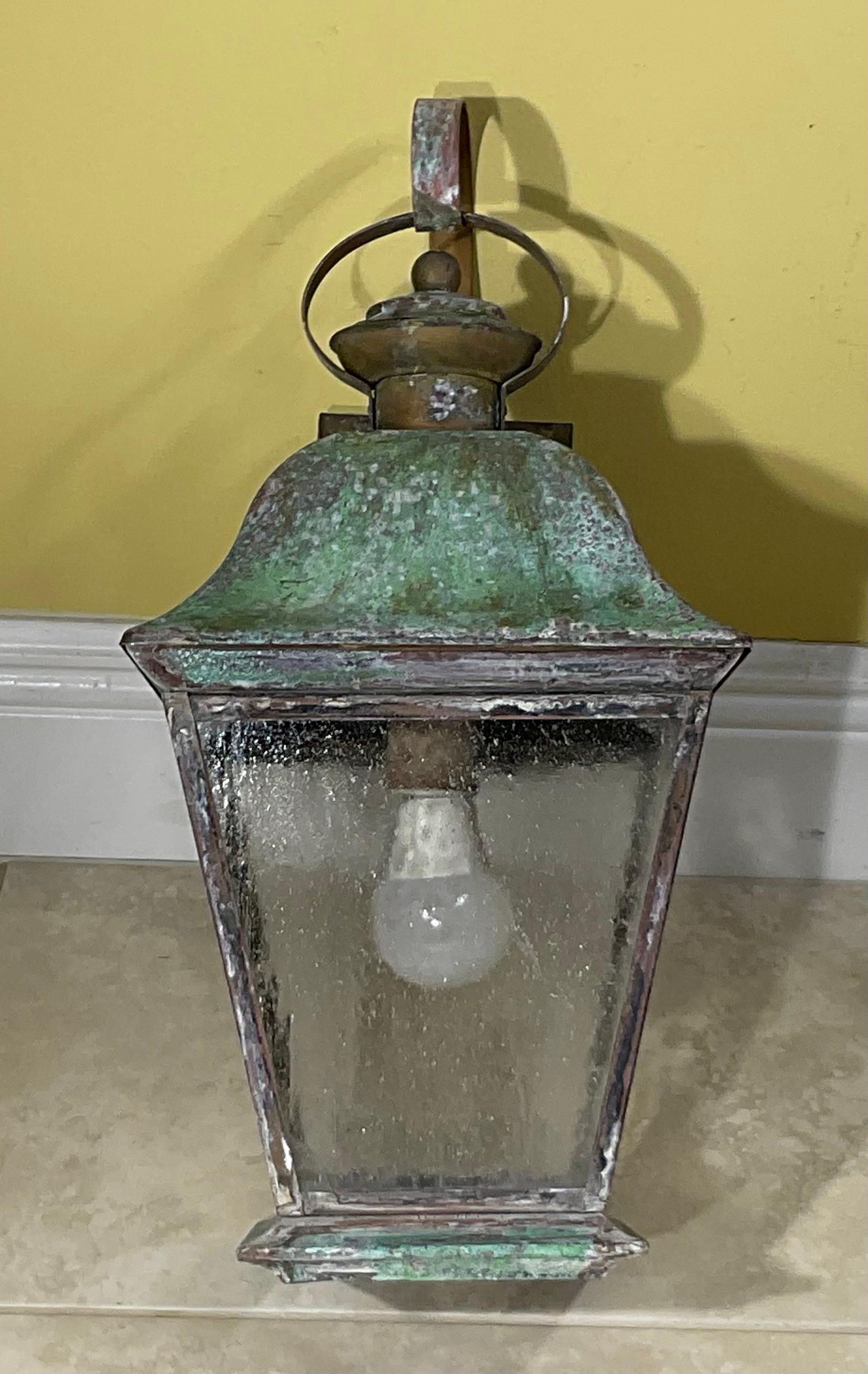 Single Vintage Solid Brass Wall Lantern For Sale 4