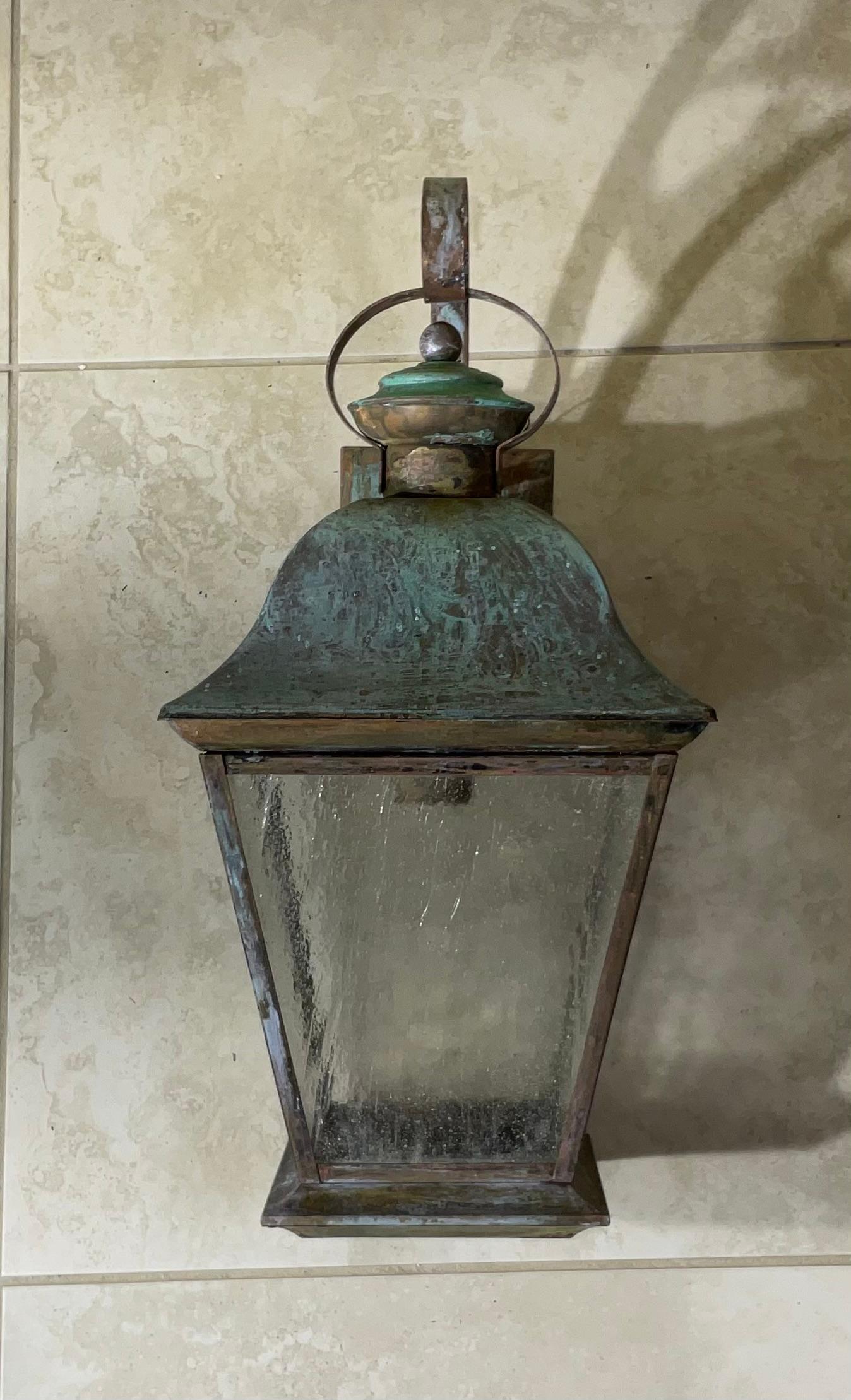 Single Vintage Solid Brass Wall Lantern For Sale 6