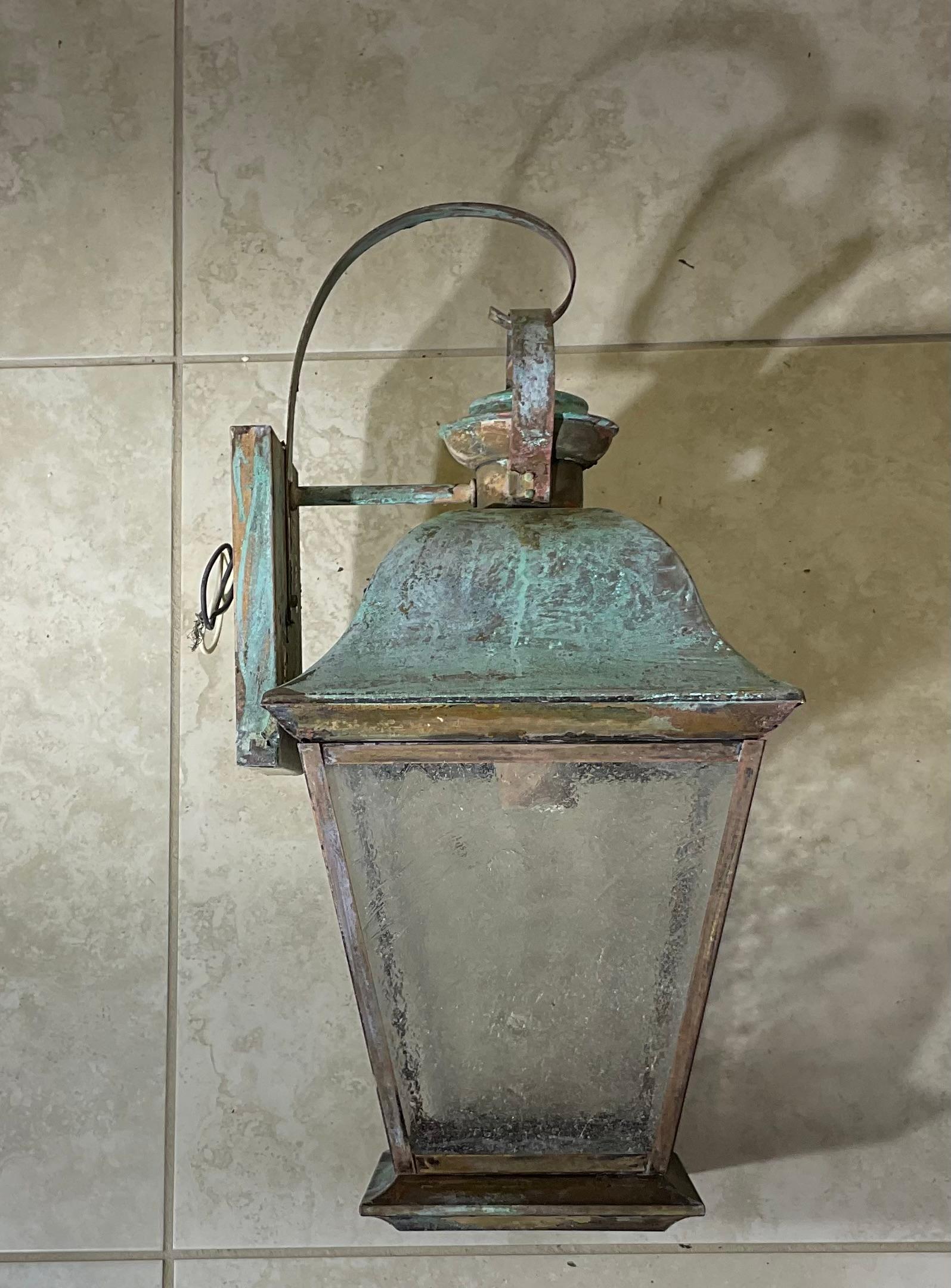 Single Vintage Solid Brass Wall Lantern For Sale 7