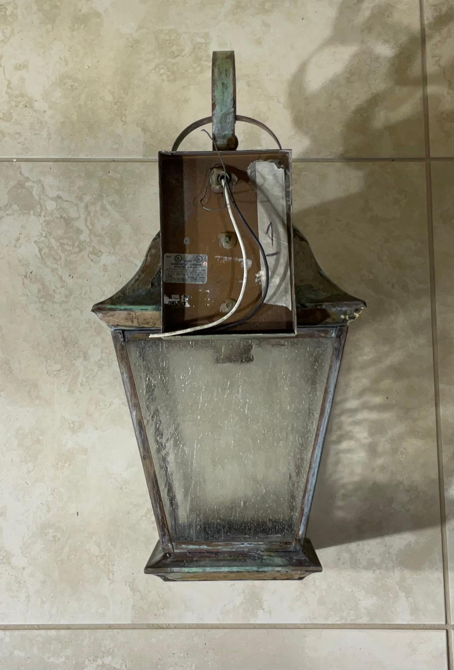 Single Vintage Solid Brass Wall Lantern For Sale 8