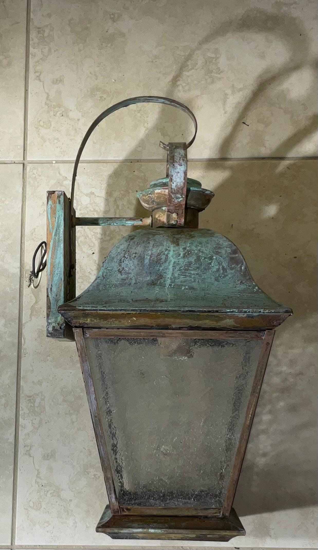 Single Vintage Solid Brass Wall Lantern For Sale 8