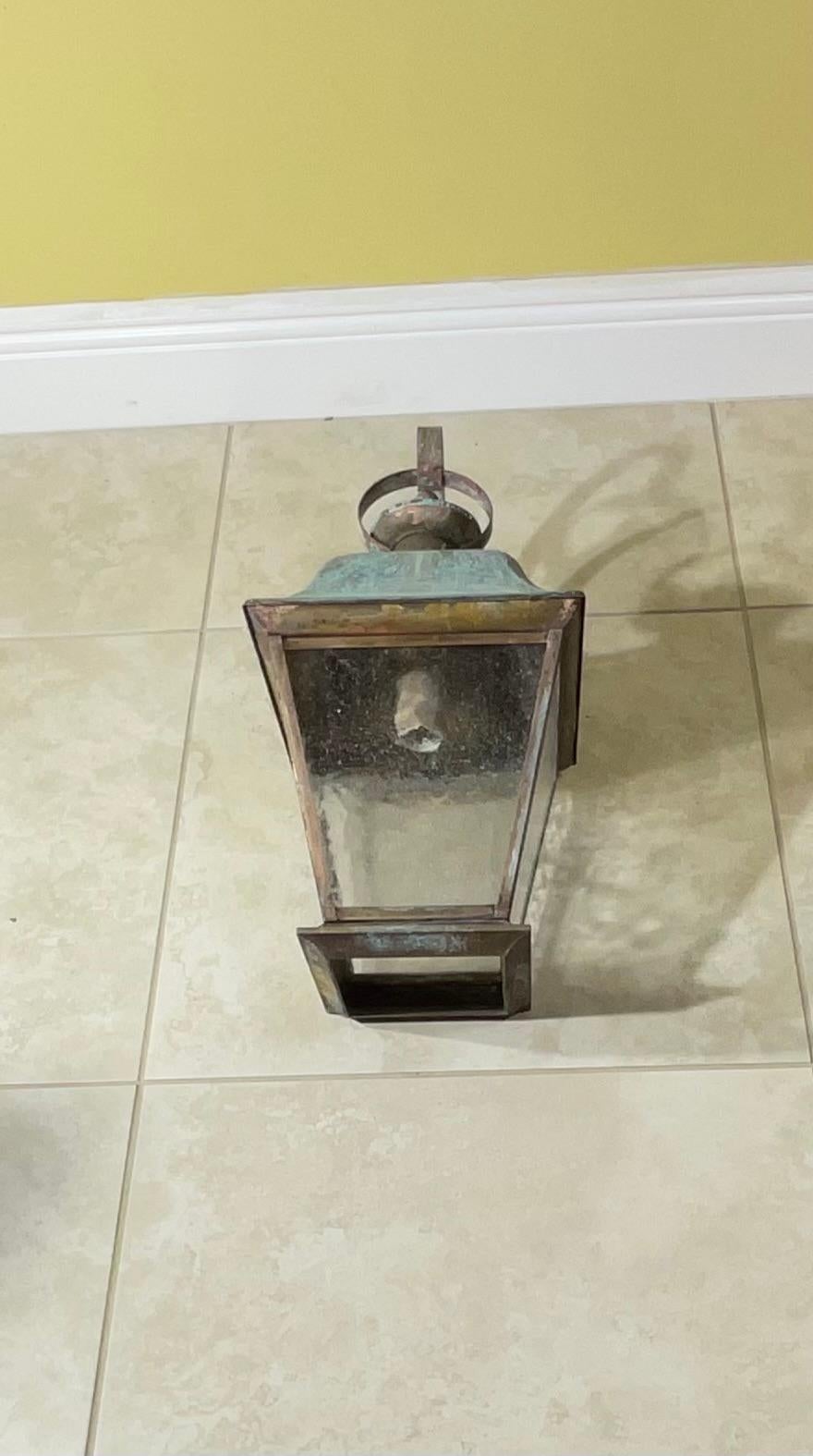 Single Vintage Solid Brass Wall Lantern For Sale 1