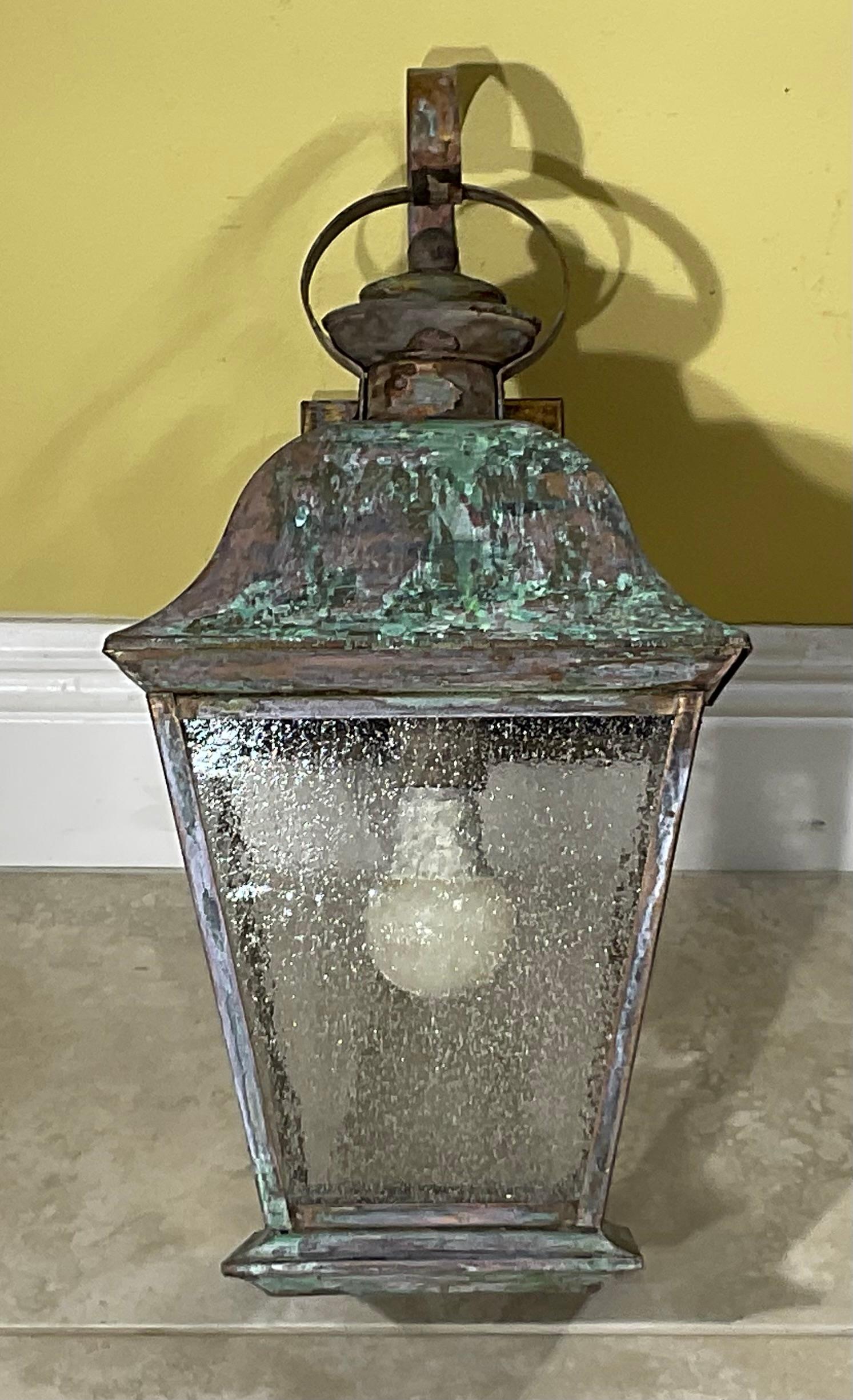 Single Vintage Solid Brass Wall Lantern For Sale 2