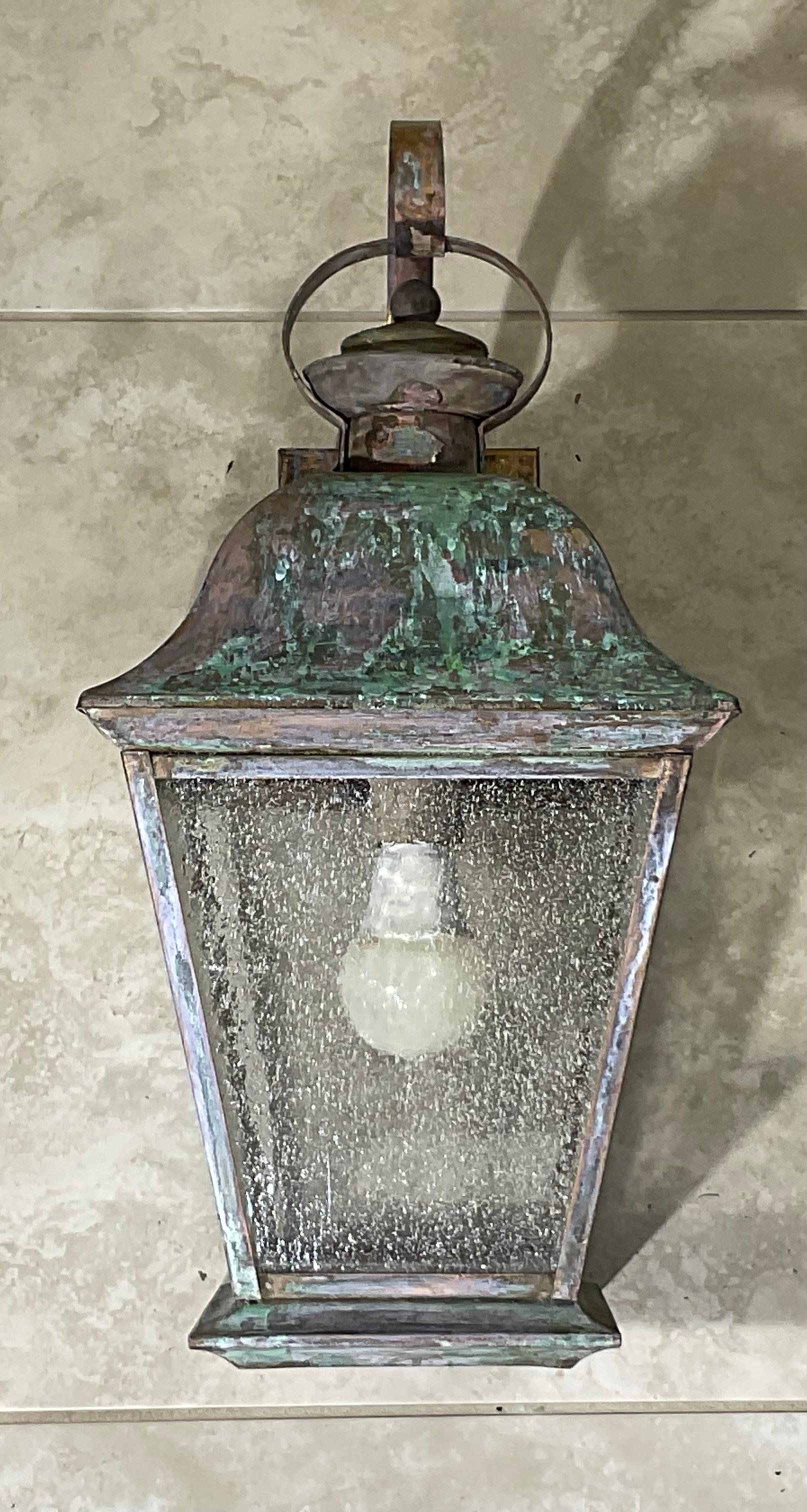 Single Vintage Solid Brass Wall Lantern For Sale 3