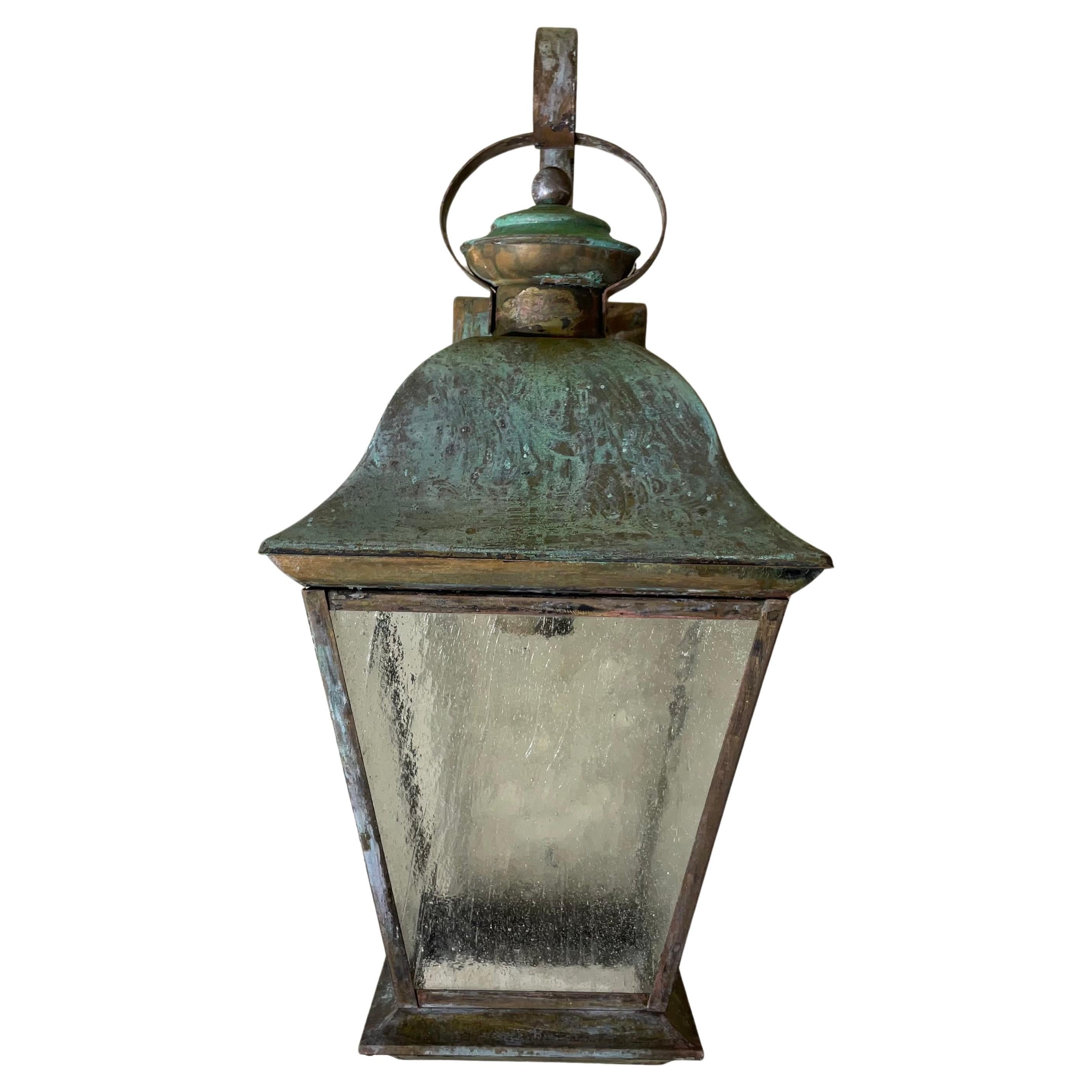 Single Vintage Solid Brass Wall Lantern For Sale