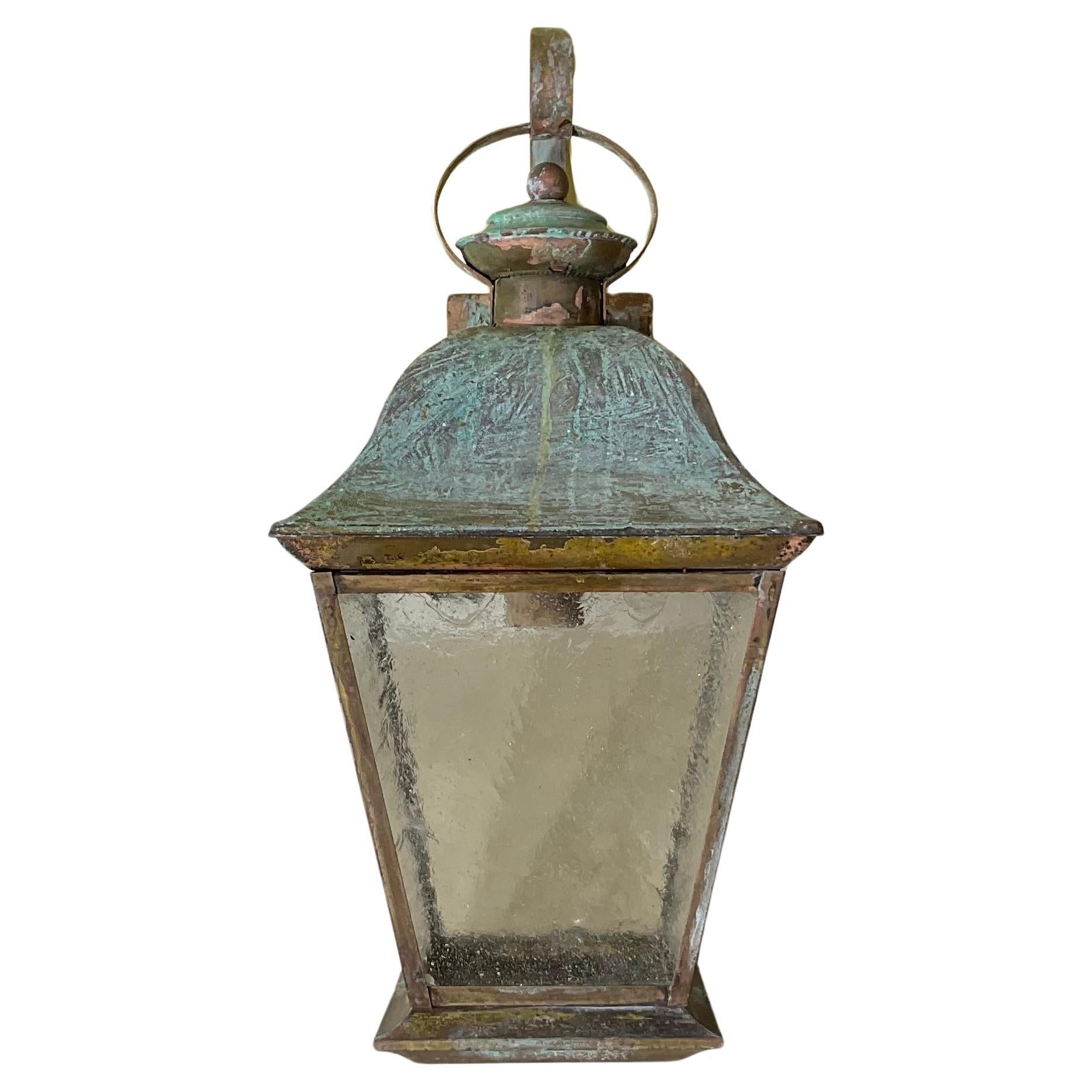 Single Vintage Solid Brass Wall Lantern For Sale