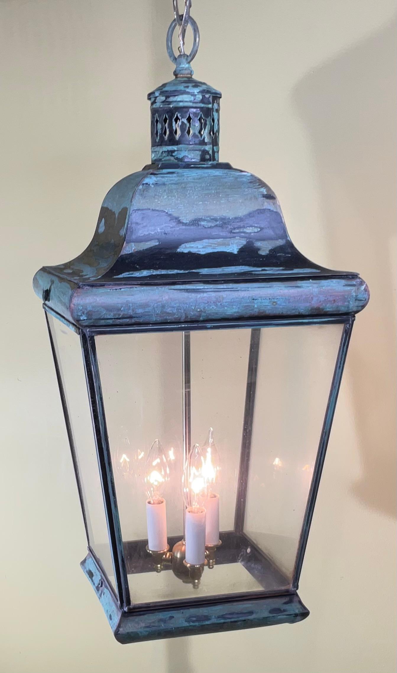 Single Vintage Square Hanging Lantern In Good Condition For Sale In Delray Beach, FL