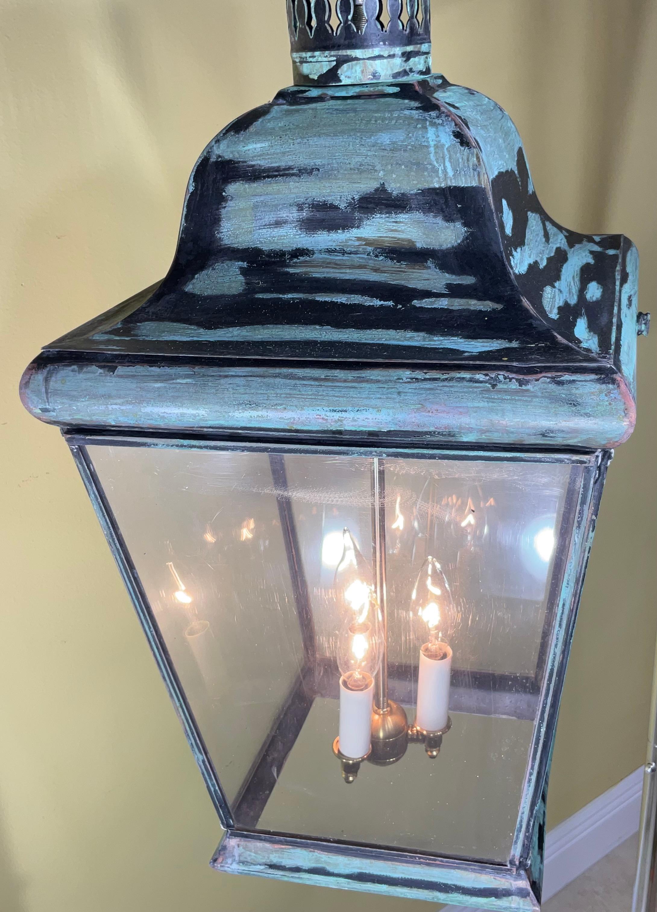 Brass Single Vintage Square Hanging Lantern For Sale