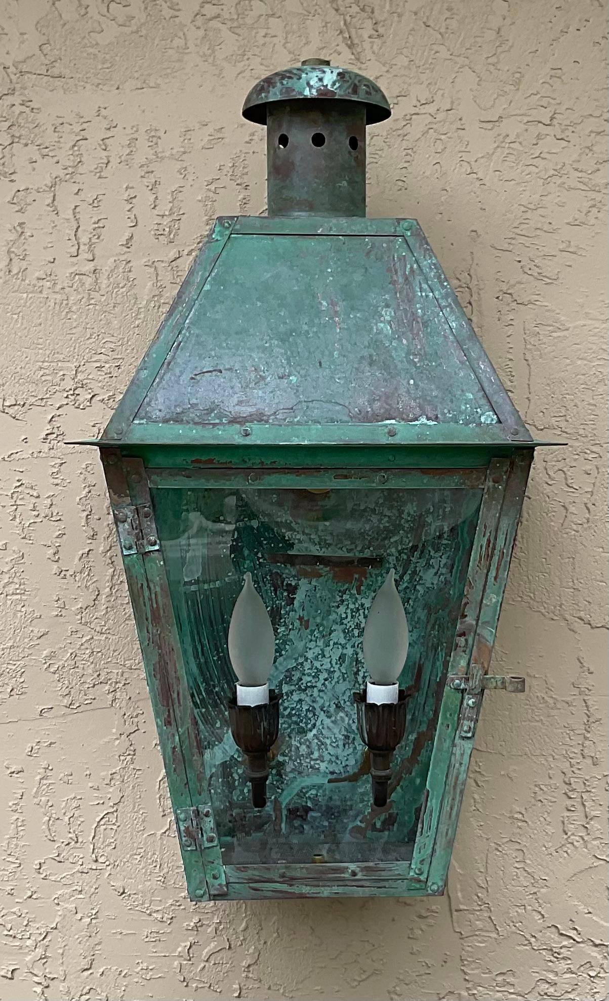 Single Vintage Wall Hanging copper Lantern For Sale 4