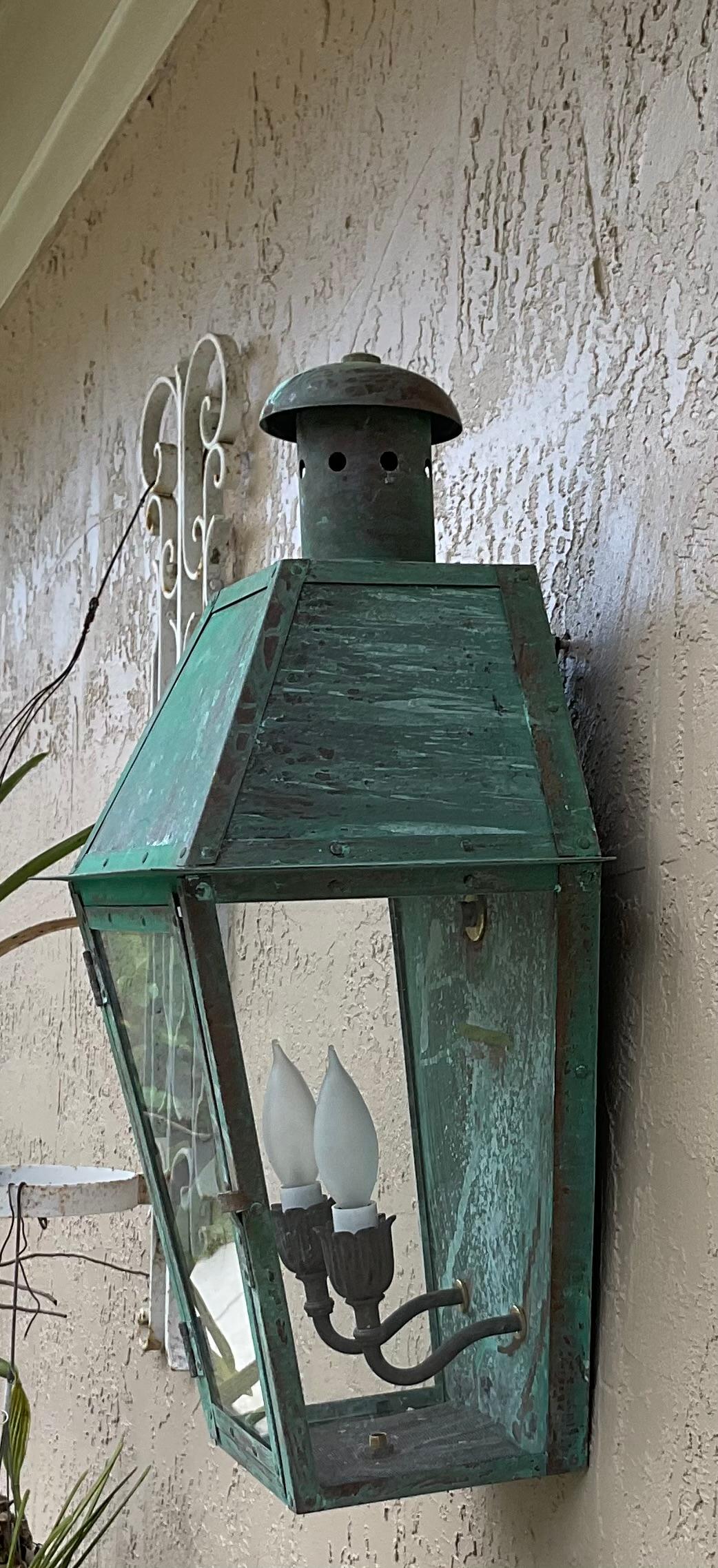 Hand-Crafted Single Vintage Wall Hanging copper Lantern For Sale