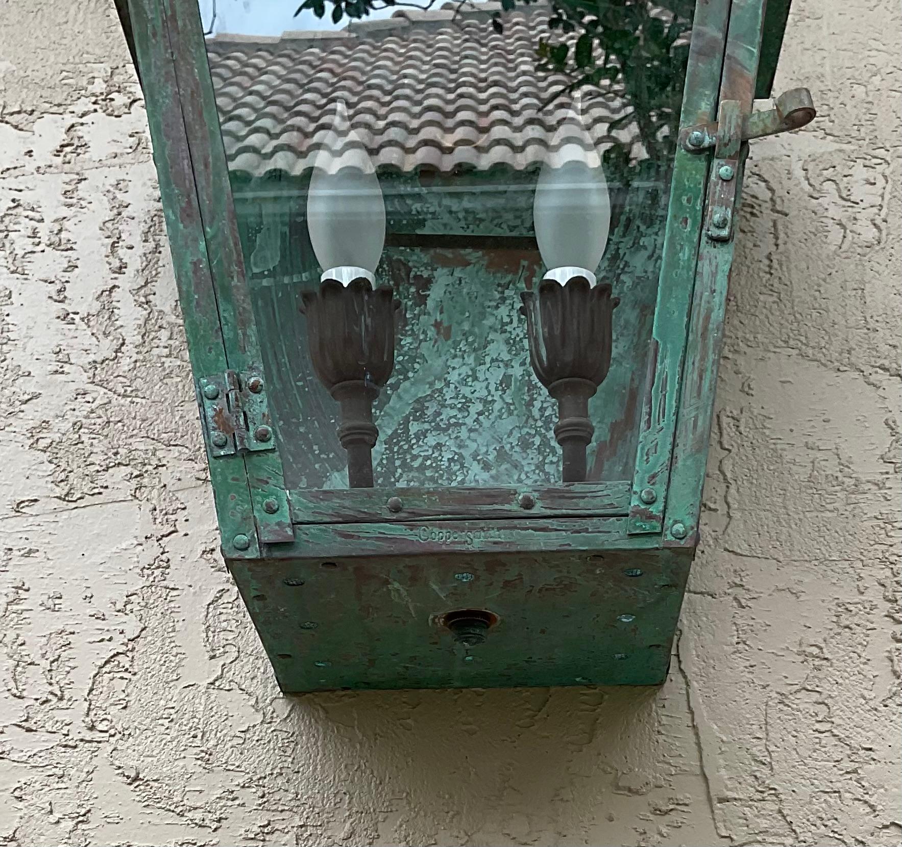 Single Vintage Wall Hanging copper Lantern For Sale 1