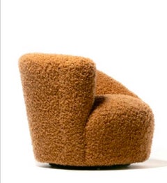 Single Vladimir Kagan Nautilus Swivel Chair in Camel Teddy Bear Fabric