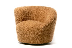 Single Vladimir Kagan Nautilus Swivel Chair in Camel Teddy Bear Fabric