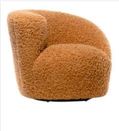 Single Vladimir Kagan Nautilus Swivel Chair in Camel Teddy Bear Fabric