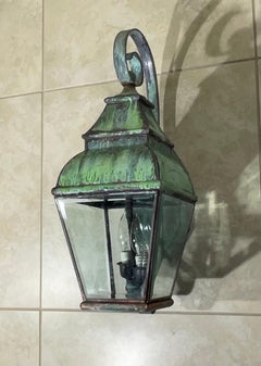 Handcrafted Solid Brass Wall Lantern, Two-Light Fixture, USA