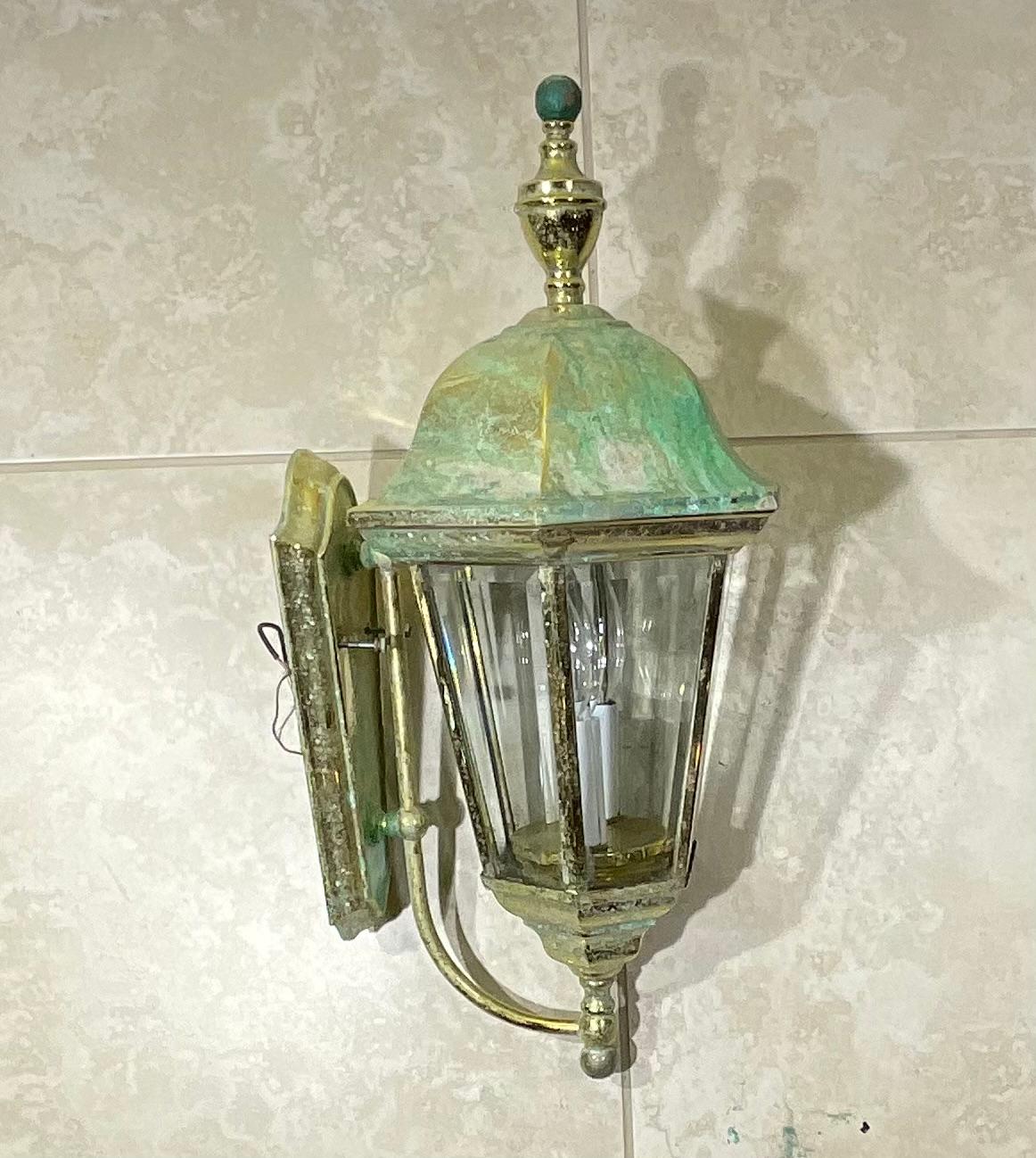 Hand-Crafted Single Wall Hanging Solid Brass Lantern For Sale