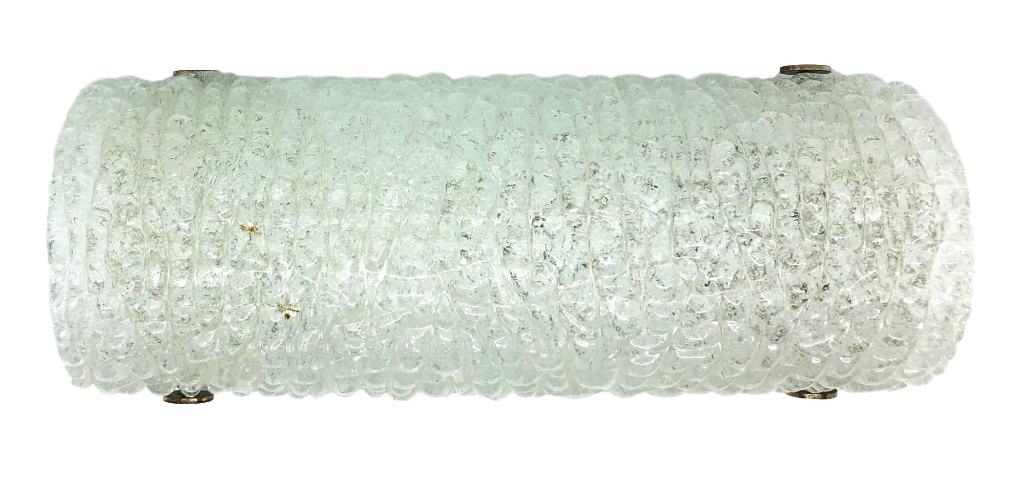 Mid-Century Modern Single Wall Light Sconce by Kaiser Leuchten Murano Ice Block Glass, 1960s