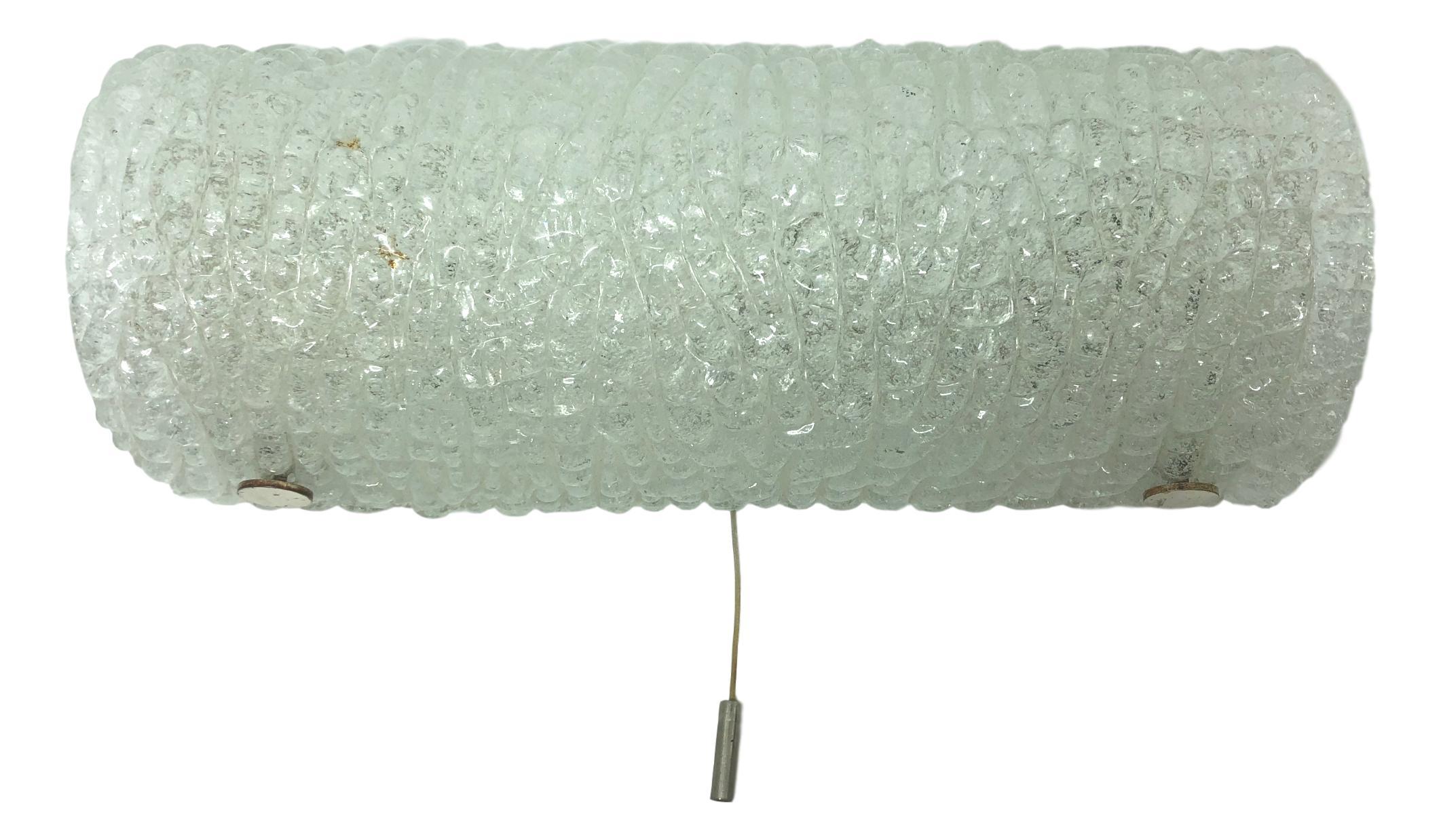 Single Wall Light Sconce by Kaiser Leuchten Murano Ice Block Glass, 1960s In Good Condition In Nuernberg, DE