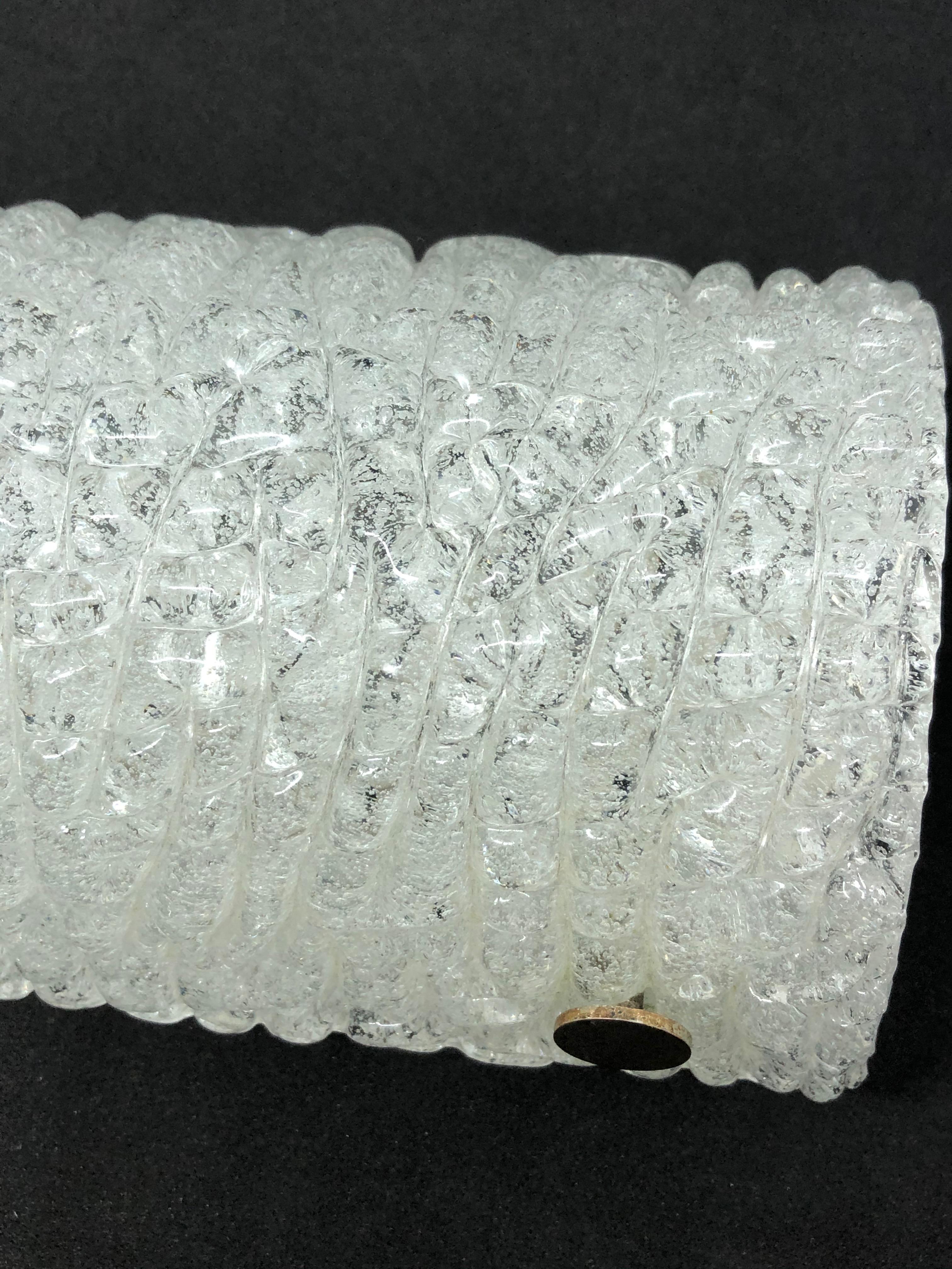 Metal Single Wall Light Sconce by Kaiser Leuchten Murano Ice Block Glass, 1960s