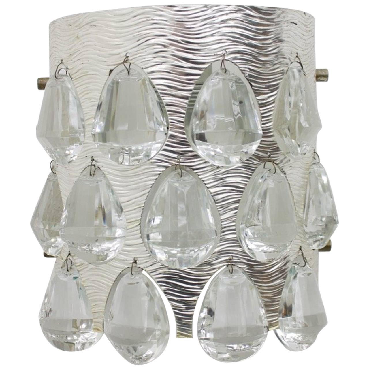 Single Wall Light Sconce with Crystal Glass by Palwa, Germany, 1960s For Sale