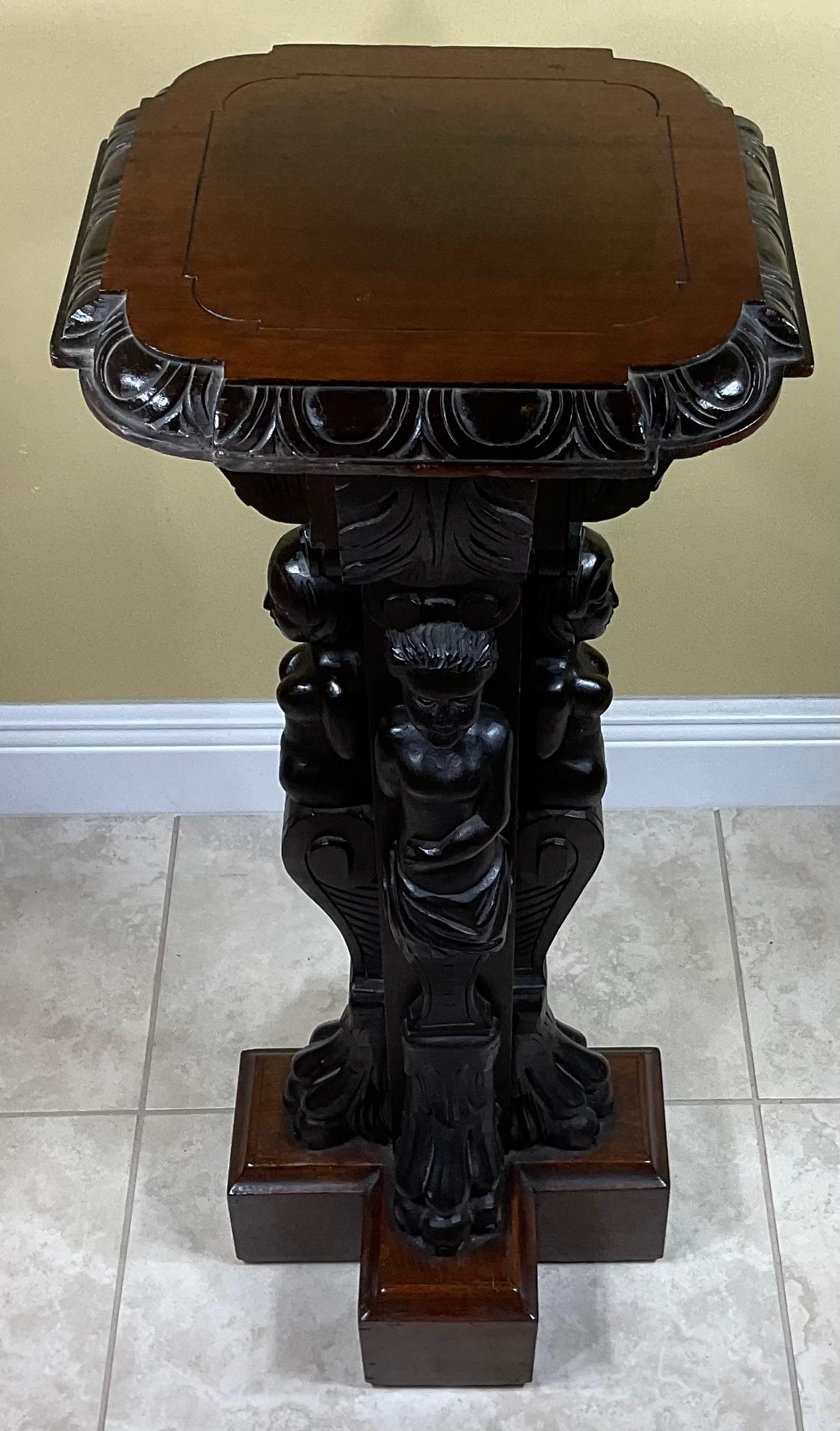 Single Walnut Carved Wood Pedestal 11