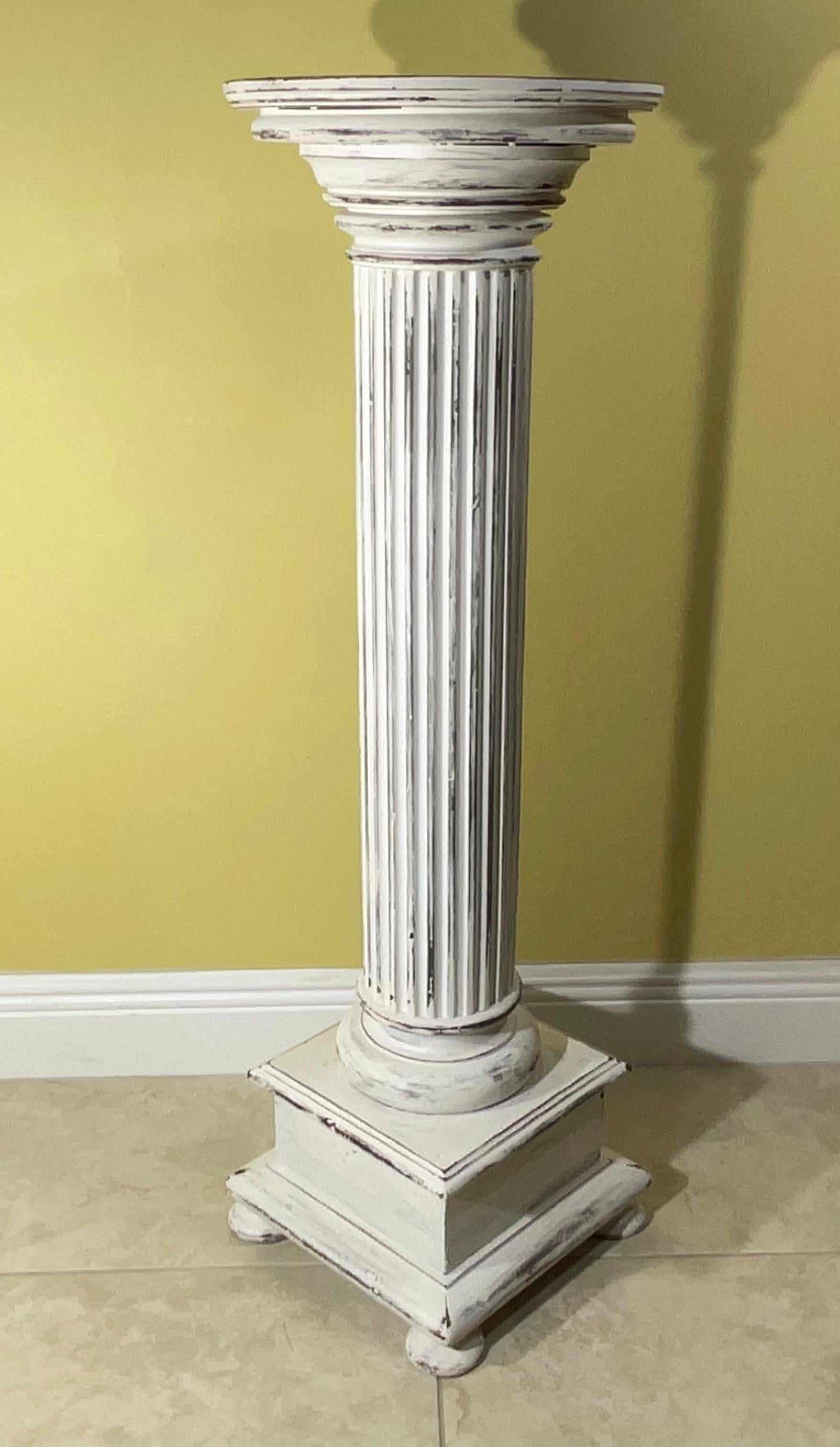 Mid-20th Century Single Walnut Carved Wood Pedestal For Sale