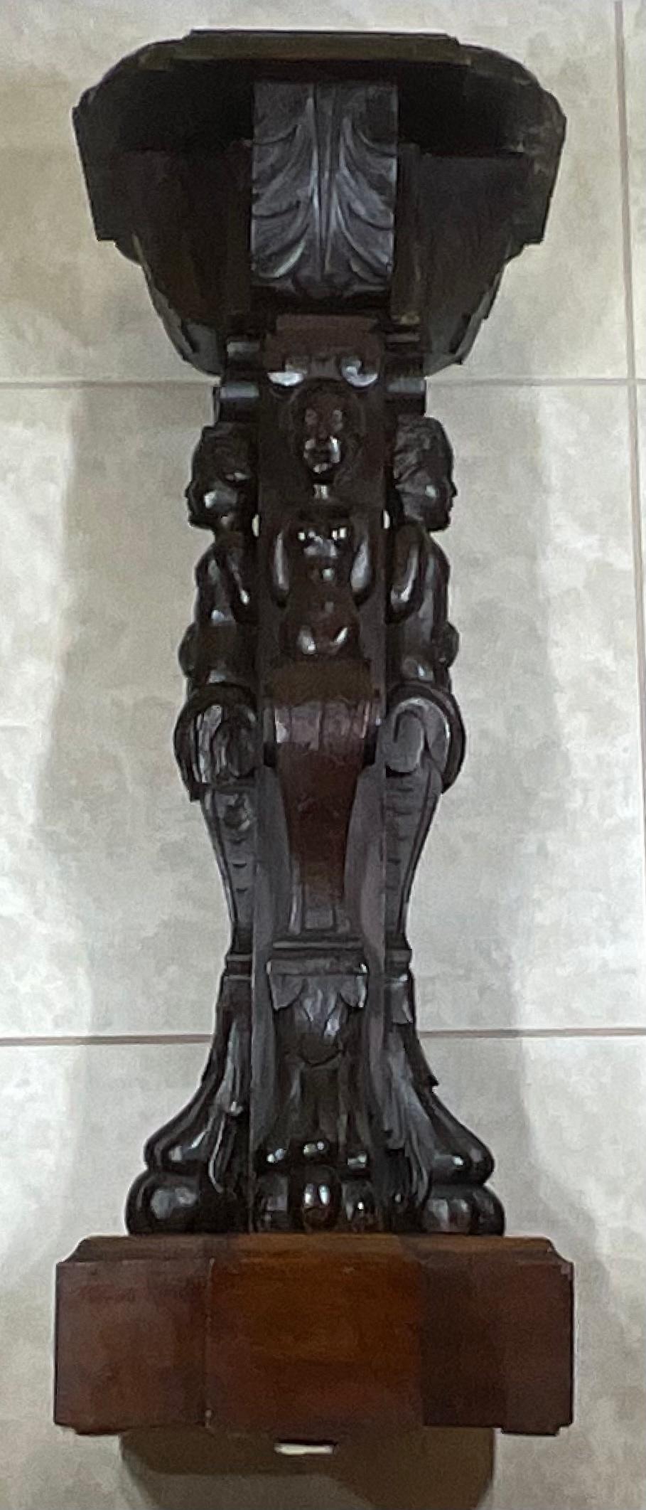 Single Walnut Carved Wood Pedestal 2