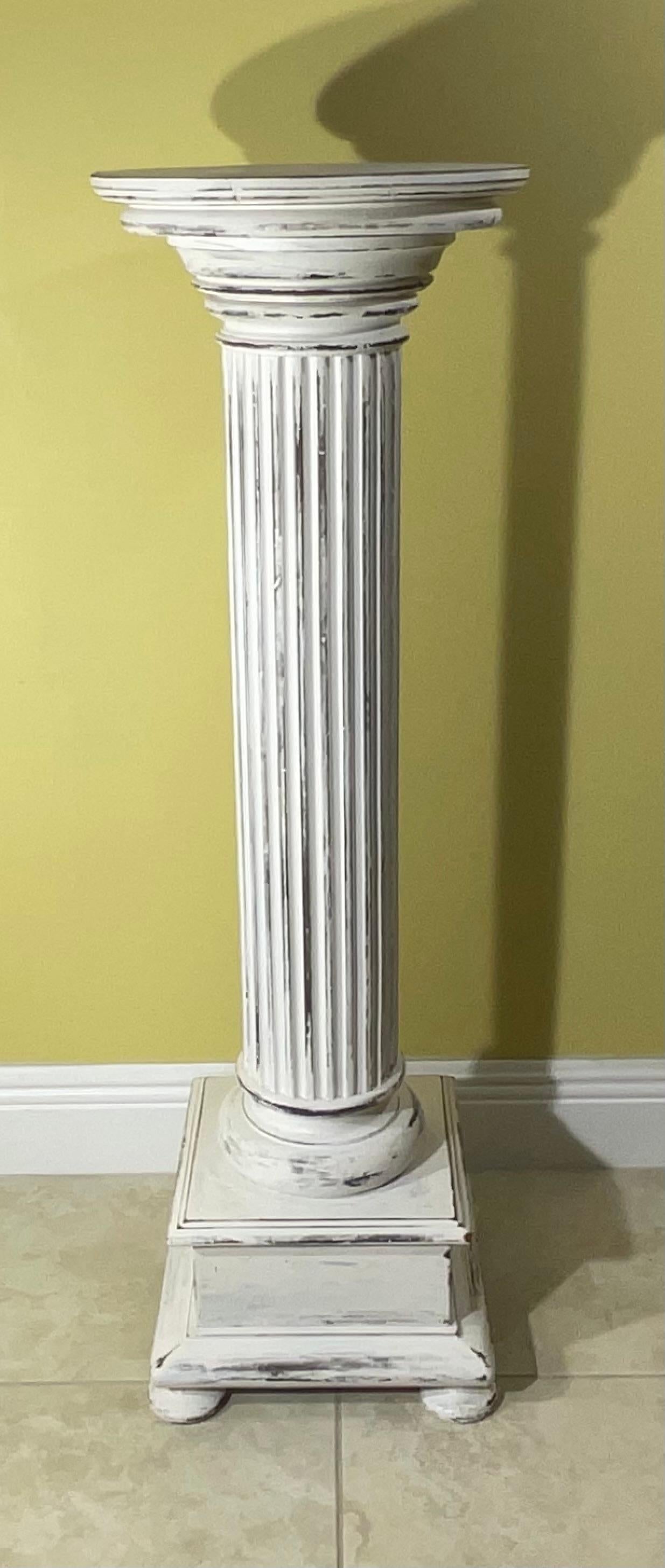 Single Walnut Carved Wood Pedestal For Sale 4