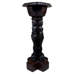 Single Walnut Carved Wood Pedestal