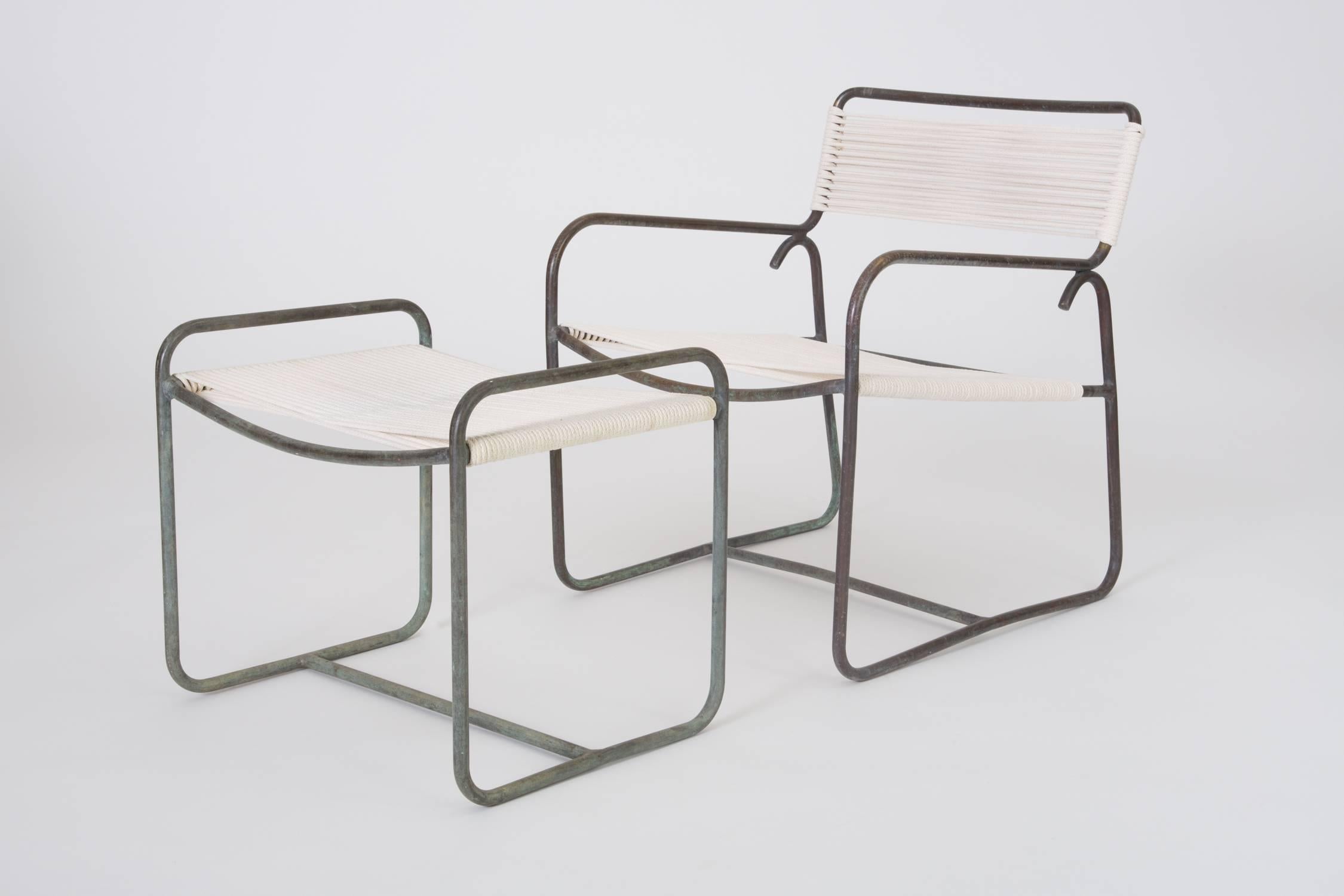 Single Walter Lamb Patio Lounge Chair and Ottoman Set at 1stDibs
