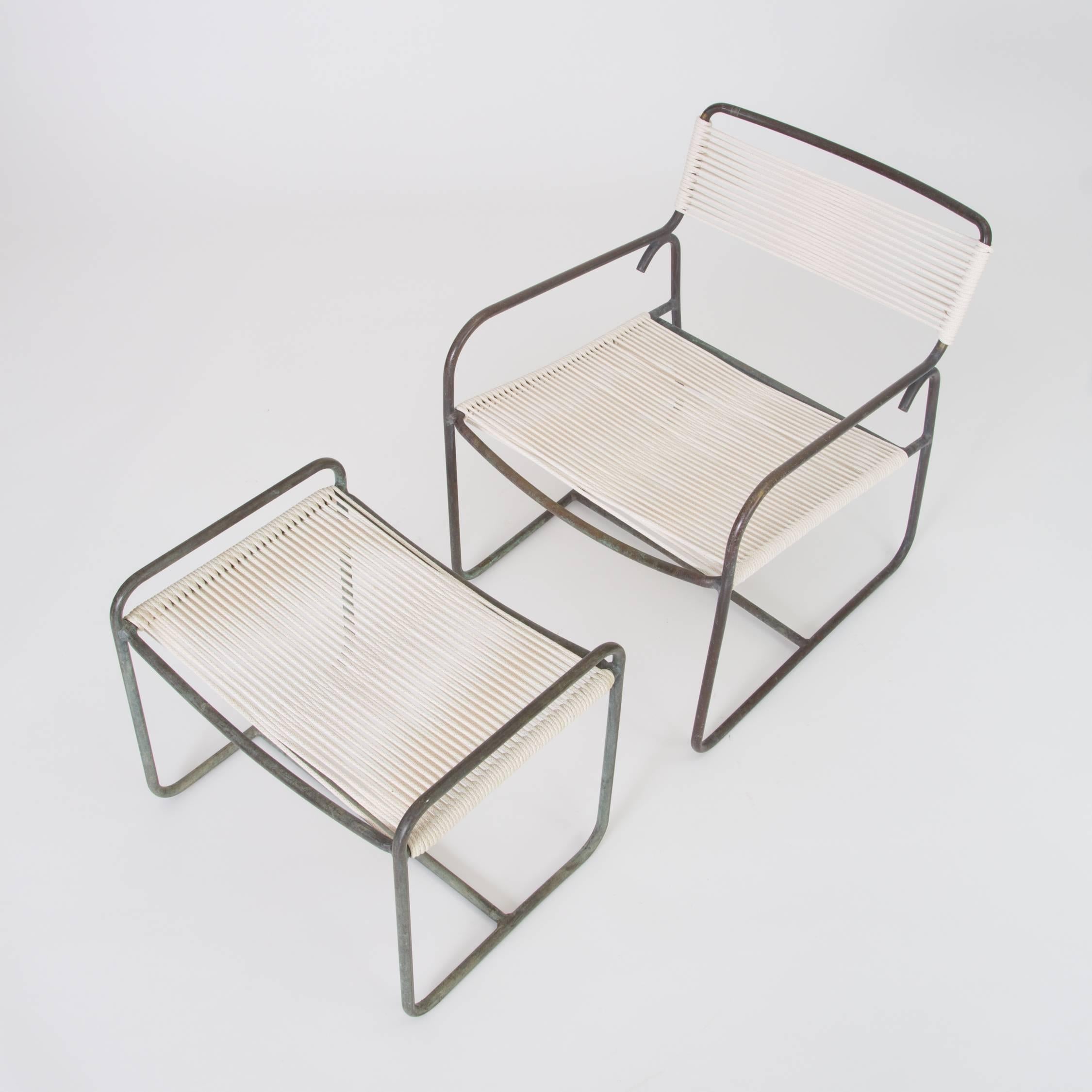 Mid-Century Modern Single Walter Lamb Patio Lounge Chair and Ottoman Set