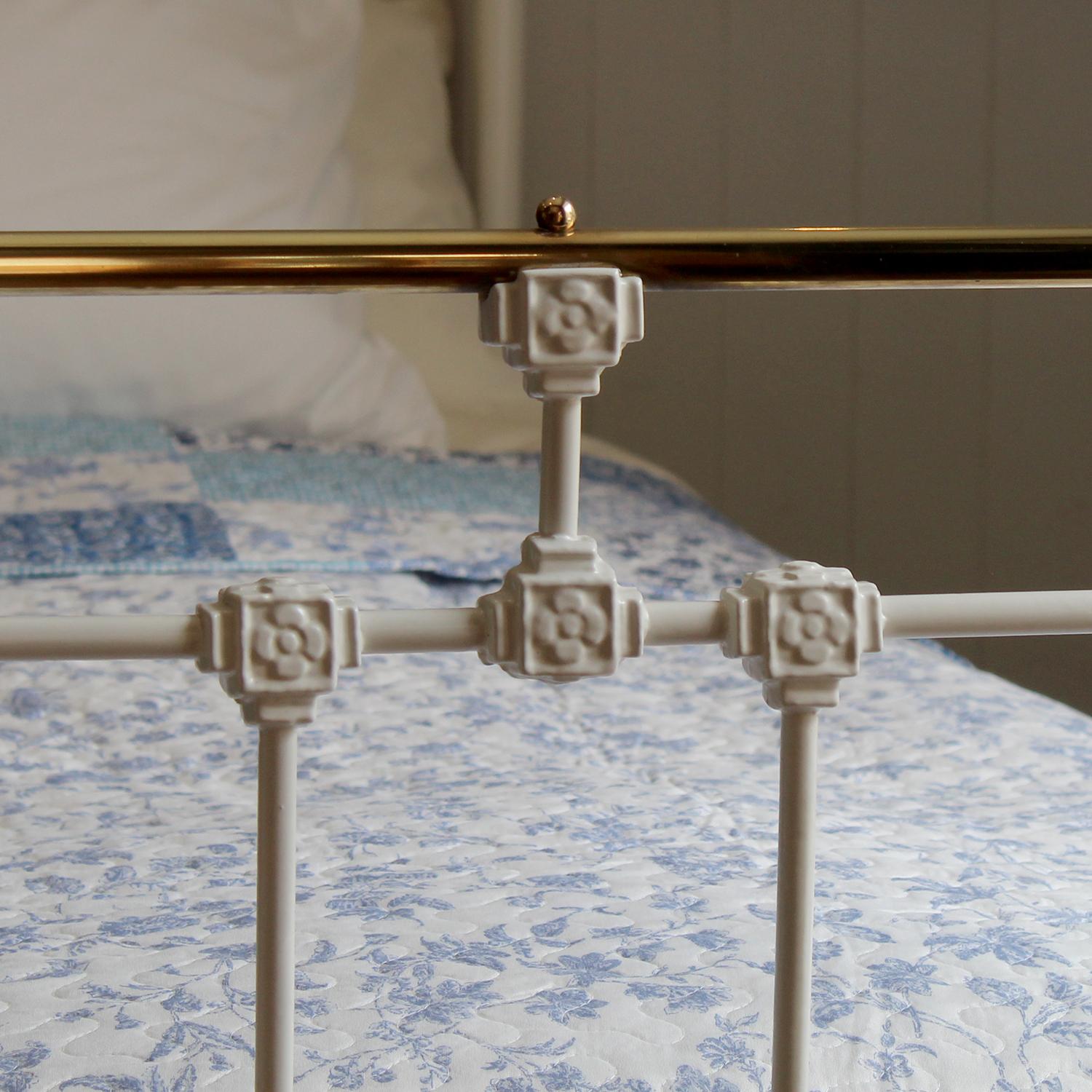 Cast Single White Brass and Iron Antique Bed MS74
