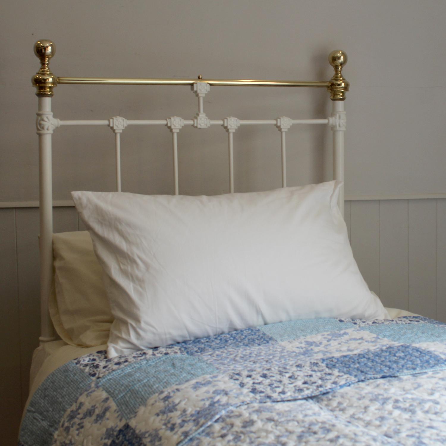 19th Century Single White Brass and Iron Antique Bed MS74