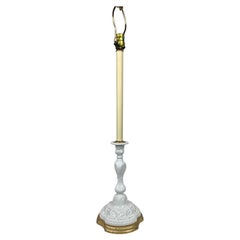 Ceramic Candlestick Lamp with a White Glaze and Gilt Base