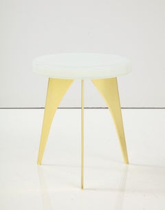 Single White Opaline Glass and Brass Side or Martini Table, Italy, 2023